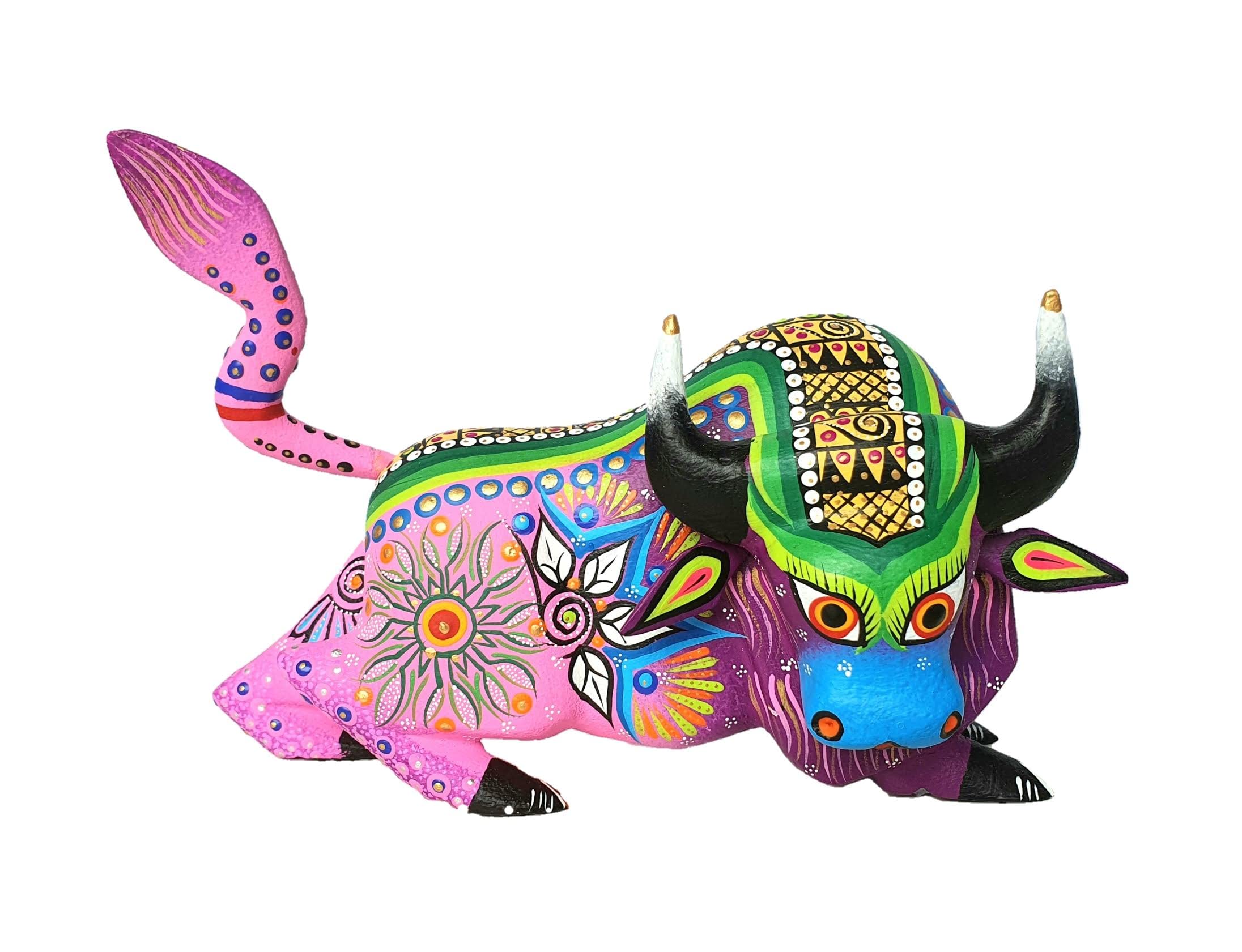 Alkimia IncMexican Alebrije Buffalo Wood Carving Handcrafted Sculpture (Purple)