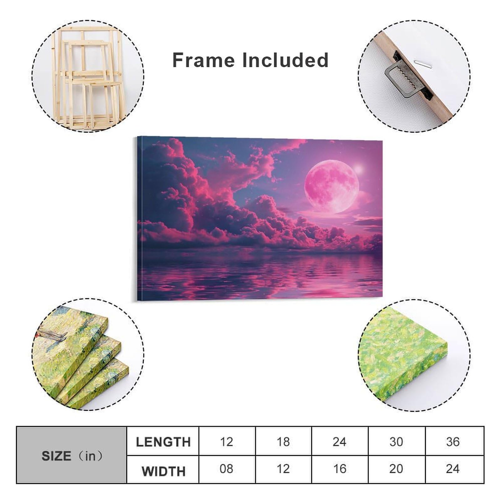 Amazon.co.jp: 絵画 ピンクの霧の月インテリア 絵画 魅力的な色の空