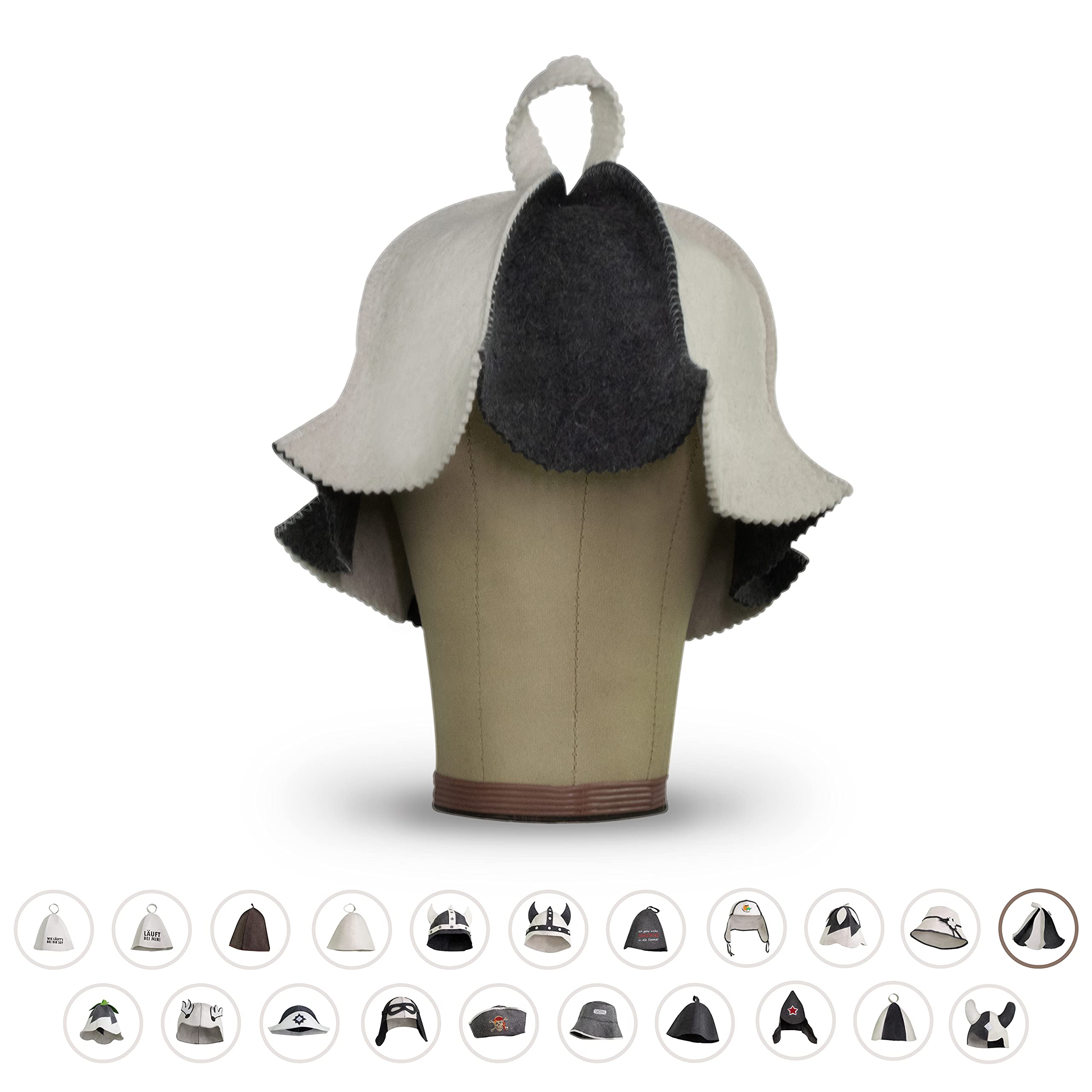 LoWell® czapka do sauny – filcowa czapka dla kobiet i mężczyzn, w zestawie poradnik użytkownika sauny – idealny dodatek do sauny dla wyjątkowego doświadczenia spa – czapka do sauny z motywem Calineczki