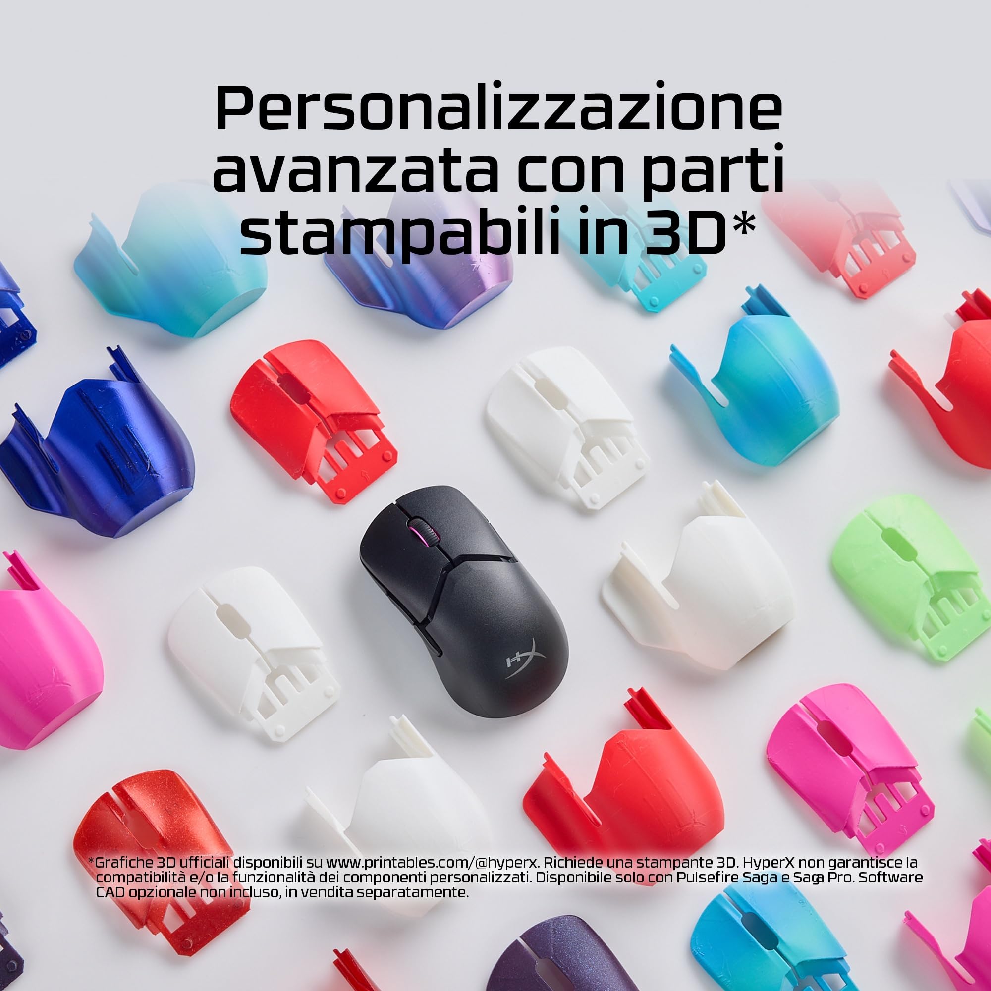 HyperX Pulsefire Saga Pro Wireless Gaming Mouse – 4K Wireless Polling, 2.4GHz e Bluetooth, design modulare con 16 regolazioni, durata della batteria 90h, 72g Ultraleggero, software NGENUITY, NVIDIA