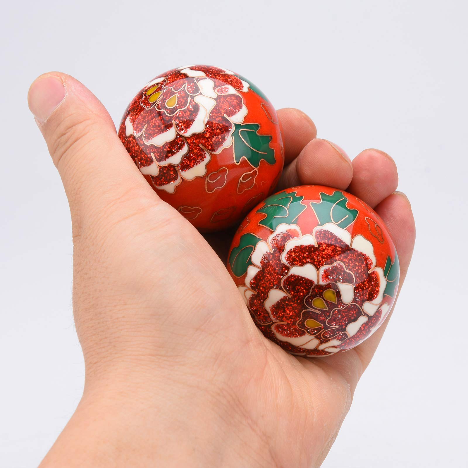 1.97 '' chino Baoding bolas de masaje ejercicio de mano bolas con caja rosa roja patrón bolas con campanillas regalo de padres TQZDBS71