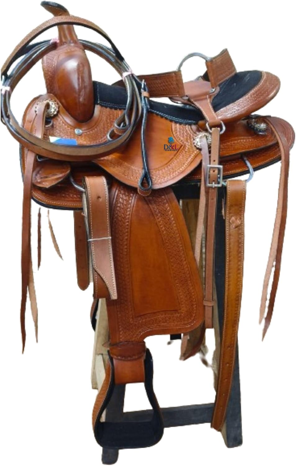 D&L Saddlery Handmade Premium Leather Comfort Western Barrel Racing Saddles for Horses Trail Equestrian Tooled Carved Horse Saddle Size: 10"-18" inches Seat Available HB85