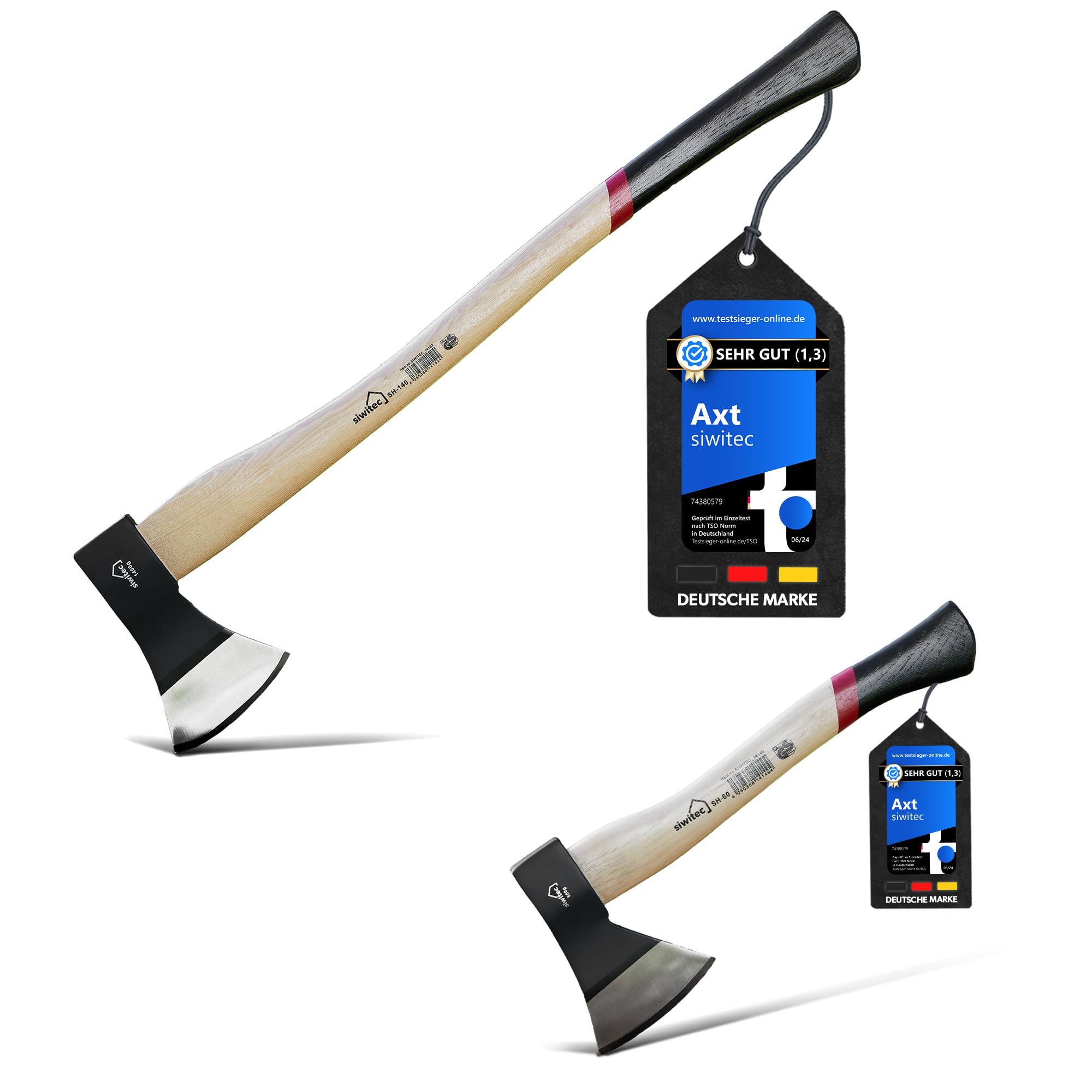 siwitec Holzaxt Set, 600 & 1400 Gramm Kopfgewicht, Spaltaxt für Holz, Camping & Survival Axt