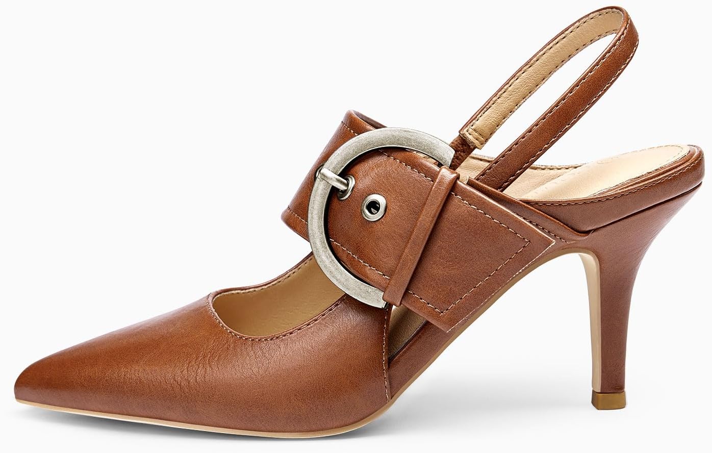 Coutgo Womens Slingback Pumps Closed Pointed Toe High Heels Belt Buckle Strap Dressy Work Shoes - Image 2
