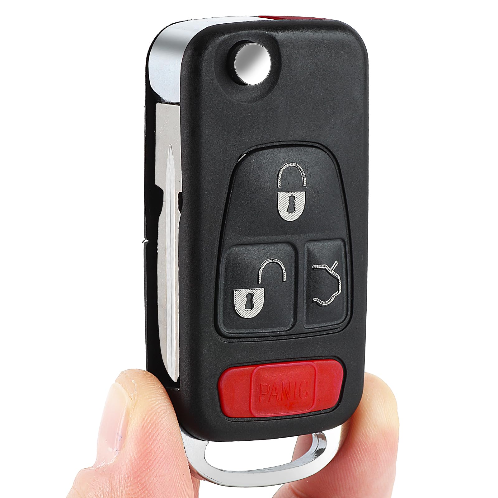 Keyecu Flip Remote Key Shell 3+1 Button for Mercedes-Benz C E ML S HU39 Blank Blade (3B with Panic Button)