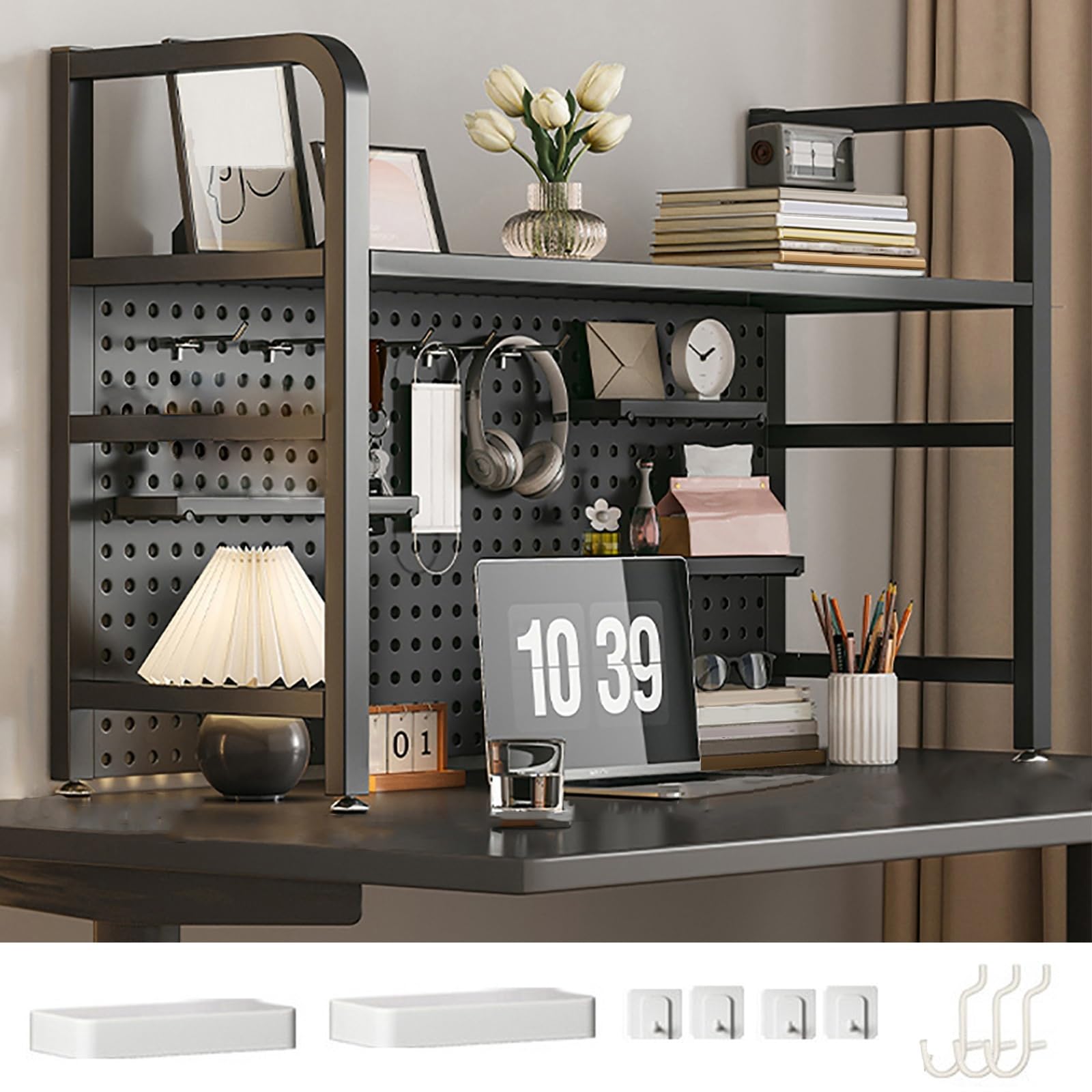 Mensola da scrivania con ripiano in metallo perforato per dormitorio e ufficio, 95 cm, elegante soluzione per riporre oggetti da scrivania