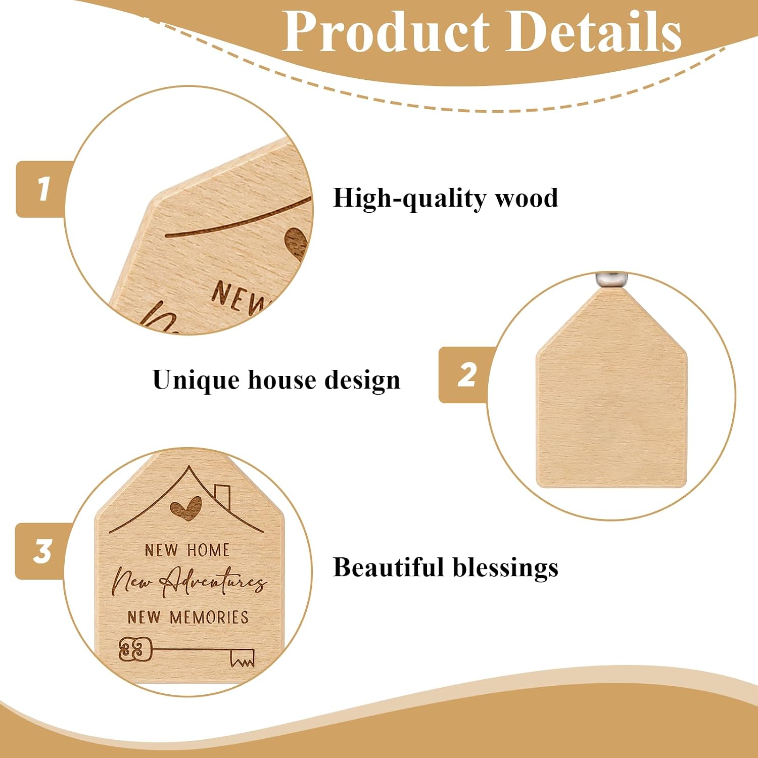100Pcs Home Keychain Wood House Engraved Design New Home Keychain Gifts image 3