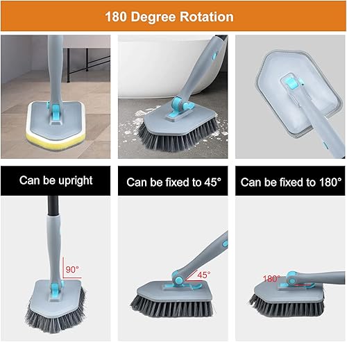 Miniatura 5 de Cepillo de limpieza de mango largo para ducha, cepillos de limpieza 3 en 1 con 3 cabezales de limpieza diferentes para limpieza de ducha, baño,