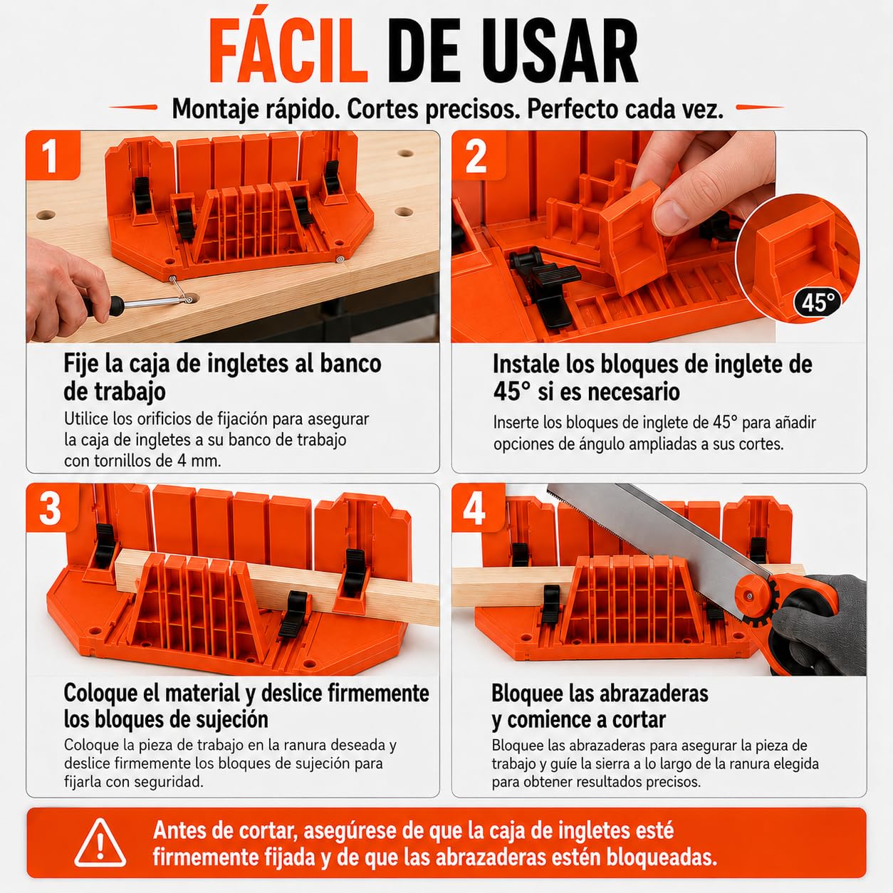 14" Caja de Ingletes con Sierra, Ingletadora Manual Caja, Guia Ingletes Plastico con 0°/22,5°/45° Corte De Múltiples Ángulos, para Carpintería, Bricolaje, Decoración Del Hogar, Marcos de Fotos