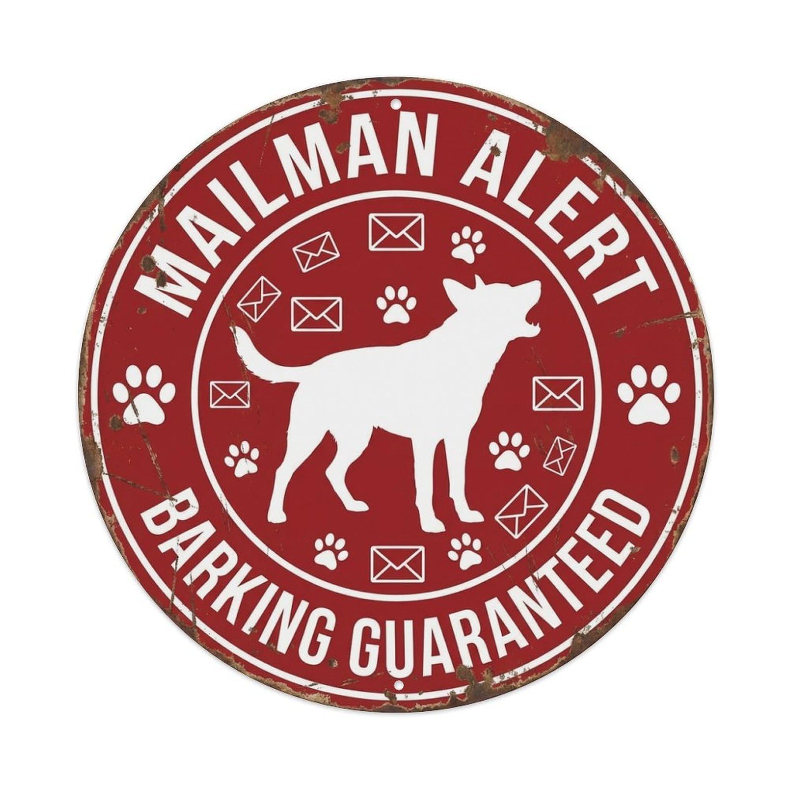 Fqcyn Style Dog Mailman Barking Alert Round Wall Hanging Metal Tin Sign Plaque Wall Decor For Cafe, Club Bar, Office, Home Garden Round Metal Poster 8X8inch