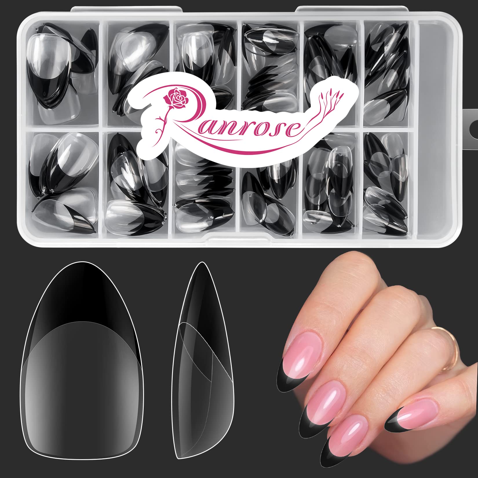 Ranrose Short Almond Nail Tips: 120pcs
