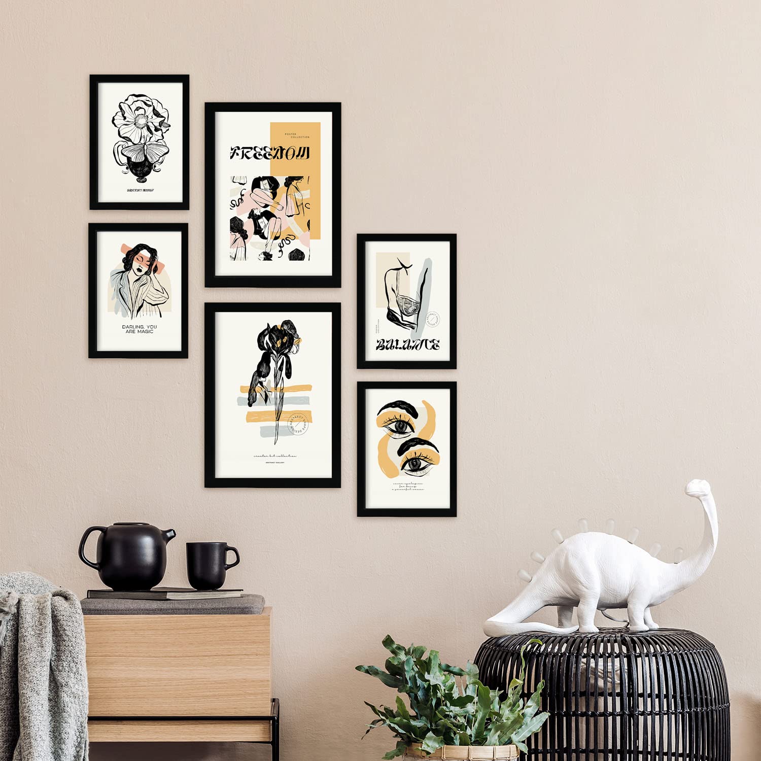 Nacnic Set di 6 poster a inchiostro nero. Casa. Stampe Artistiche e Astratte per Interior Design e Decorazione. A3 & A4, senza cornici