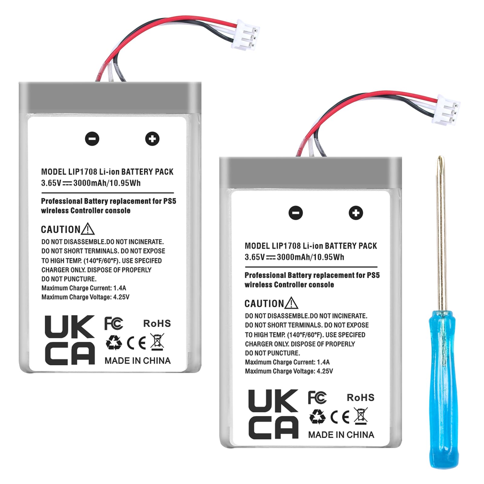 Batterie de rechange pour manette PlayStation 5 DualSense, 3000 mAh, 3,65 V LIP1708, batterie lithium-ion compatible avec manette sans fil PS5 CFI-ZCT1 W B U