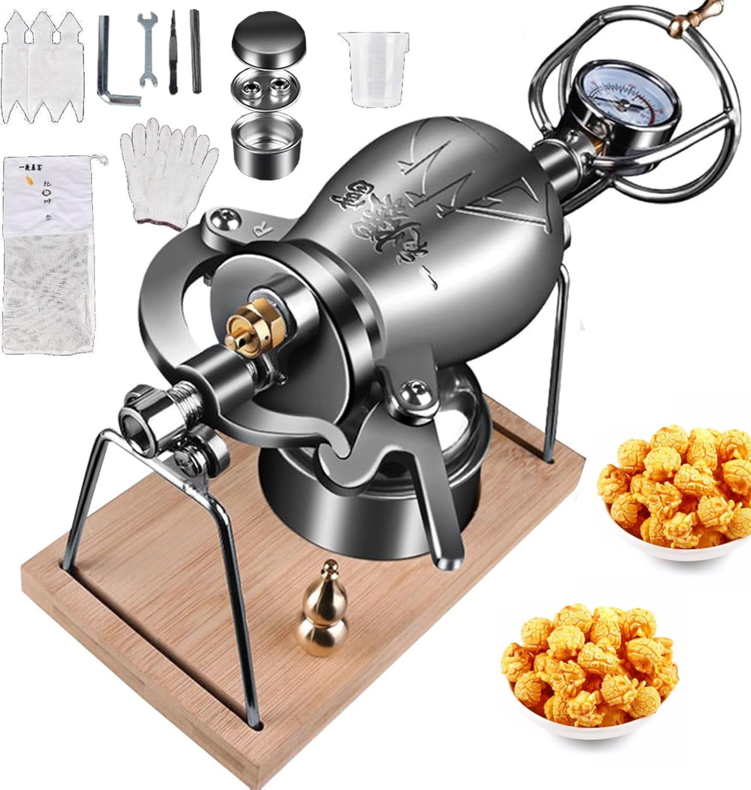 Cannone Popcorn A Mano Macchina Popcorn Ad Alta Pressione Macchina Popcorn Cinese Macchina Riso Soffiato Mini Macchina per Popcorn Teatro All'Aperto per Riunioni di Famiglia(300ml)