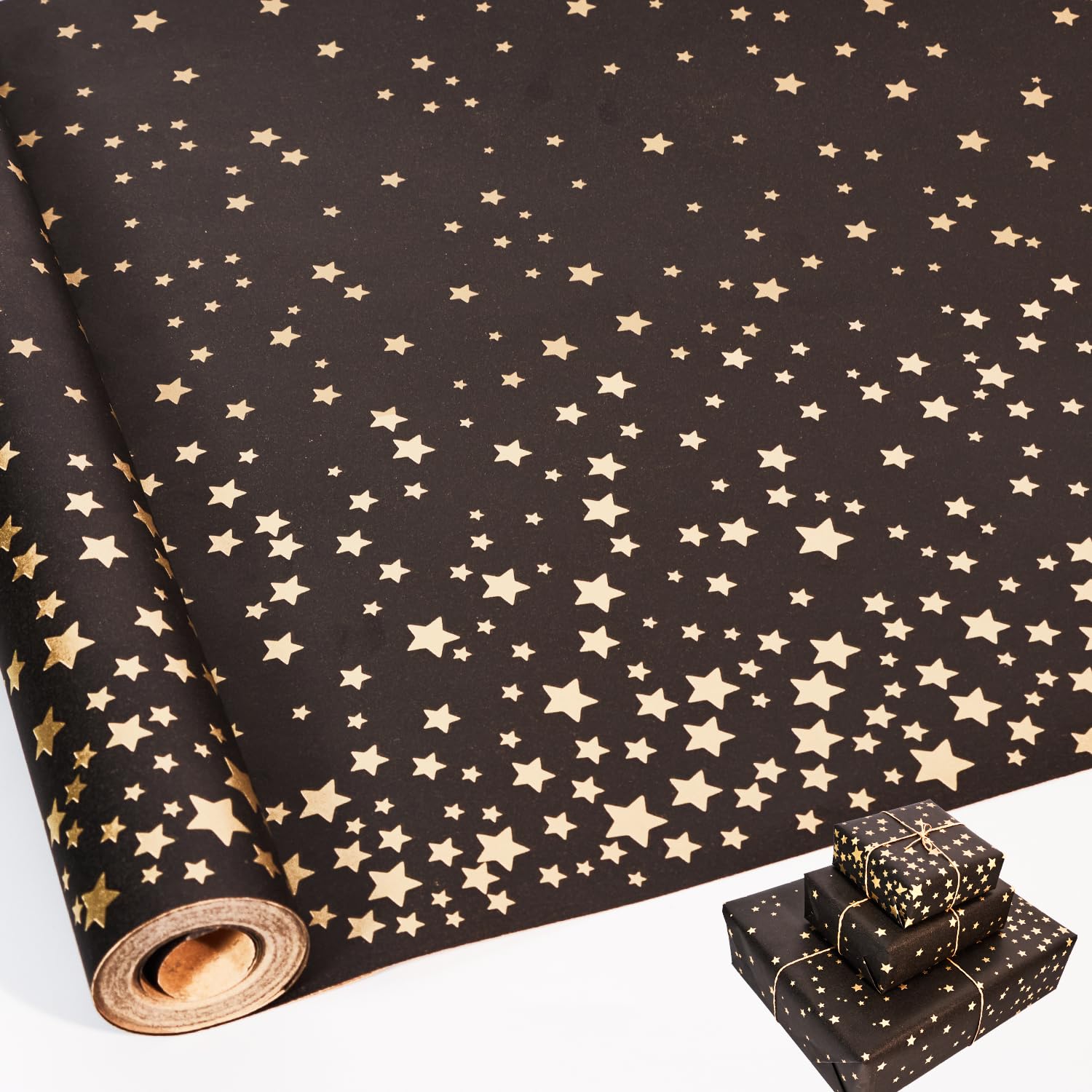 Birthday Wrapping Paper Roll,43cm*10m Star Wrapping Paper,Kraft Gift Wrap paper,Perfect for Birthday,Party,Baby Shower,Christmas (Black)