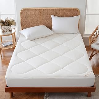 YOURMOON Queen Natural Wool Mattress Pad Topper - 450GSM Organic Australian Wool, Quilted Hypoallergenic Cotton Cover, 16" Deep Pocket Fit