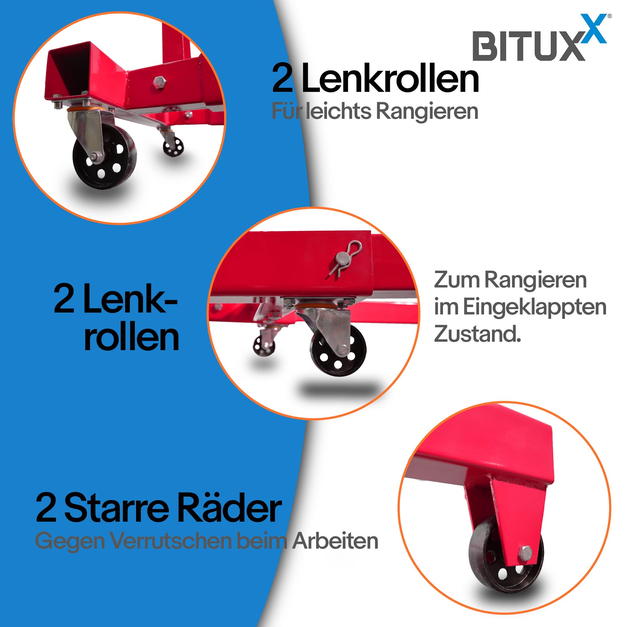 Bituxx Werkstattkran Hydraulischer Motorheber Motorkran Lastkran Hebekran Klappbar Motorhalter bis 2000 Kg Rot