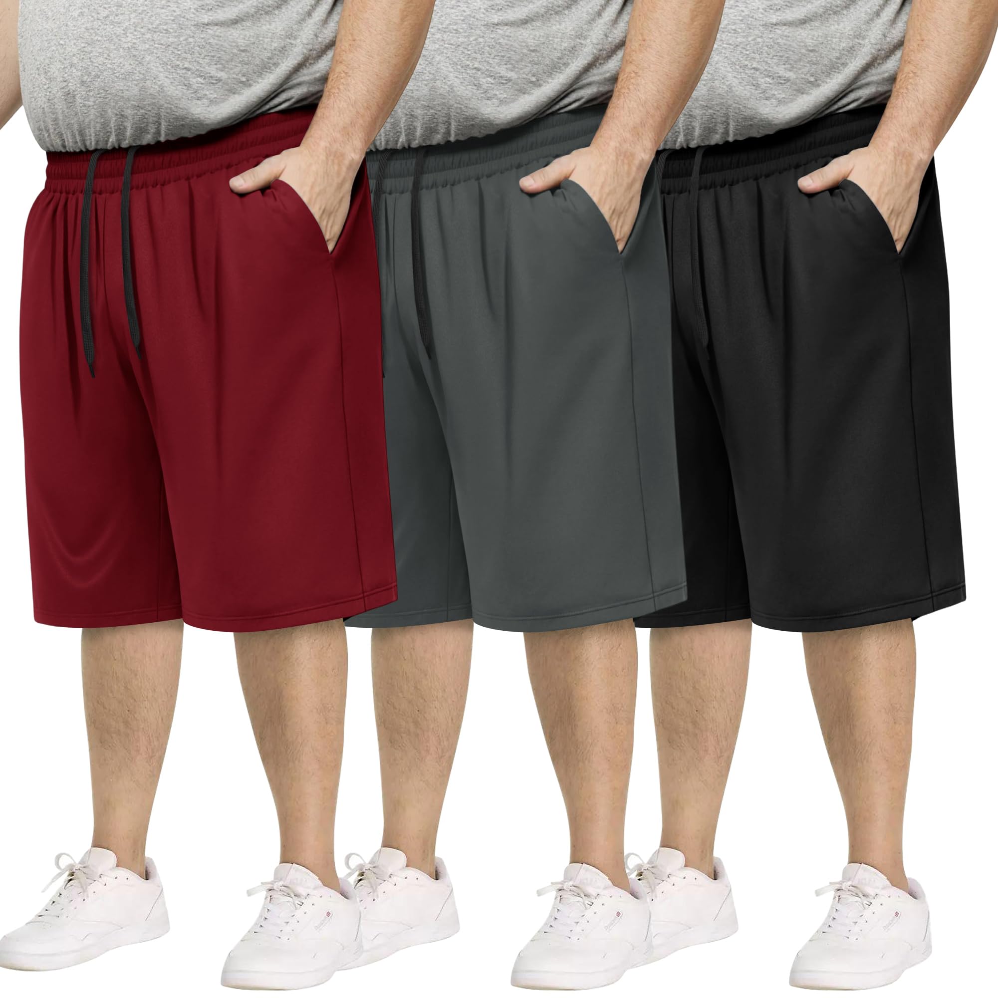 3 Pack Big and Tall Mens Gym Shorts - Basketball Black Athletic Workout Shorts with Pockets Gym Clothes (3XL-5XL)
