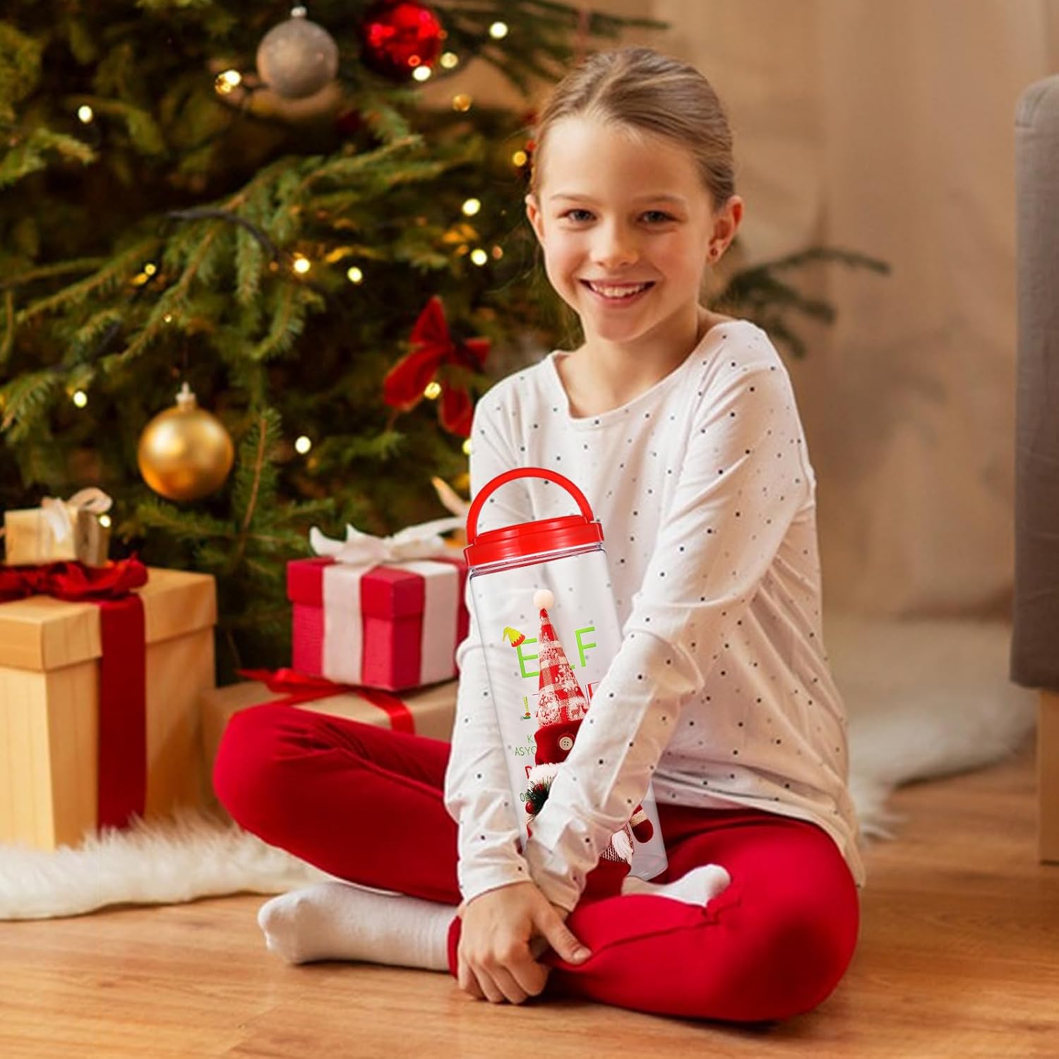 2 Pack Christmas Elf Carrier 4.7 x 4.7 x 12.2 Inch Plastic Elves Carrying Case with Lids Handle Holiday Elf Decoration Container for Xmas Holiday Family Travel Adventures Gift