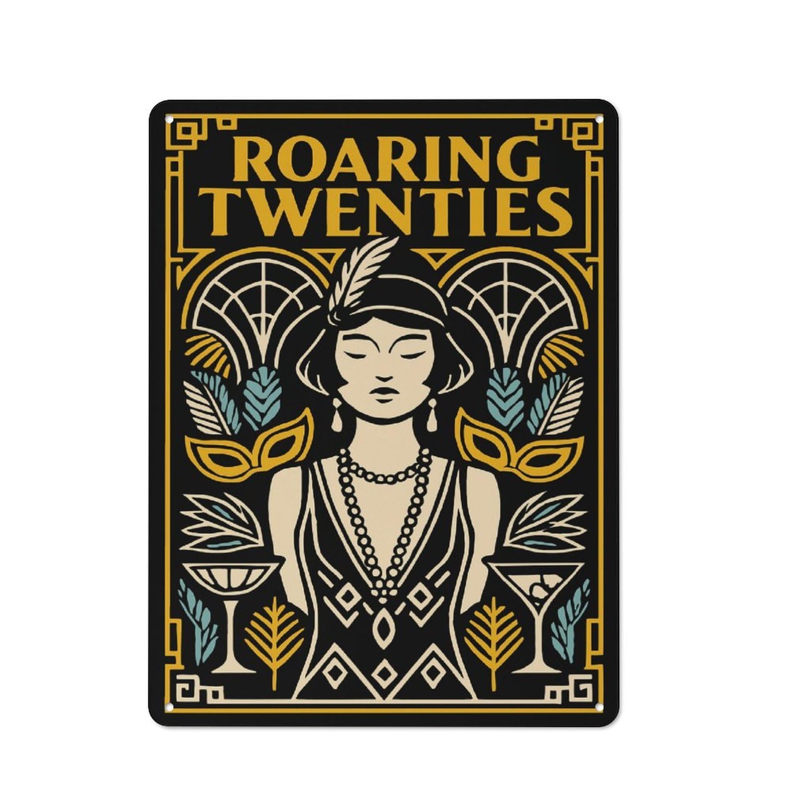 Junmoney Style-3 Metal Plaque 40X30cm With Roaring Twenties Art Deco For Pub Or Café, Vintage Decor, For Vintage Wall Decor Fans, For Metal Sign Collectors
