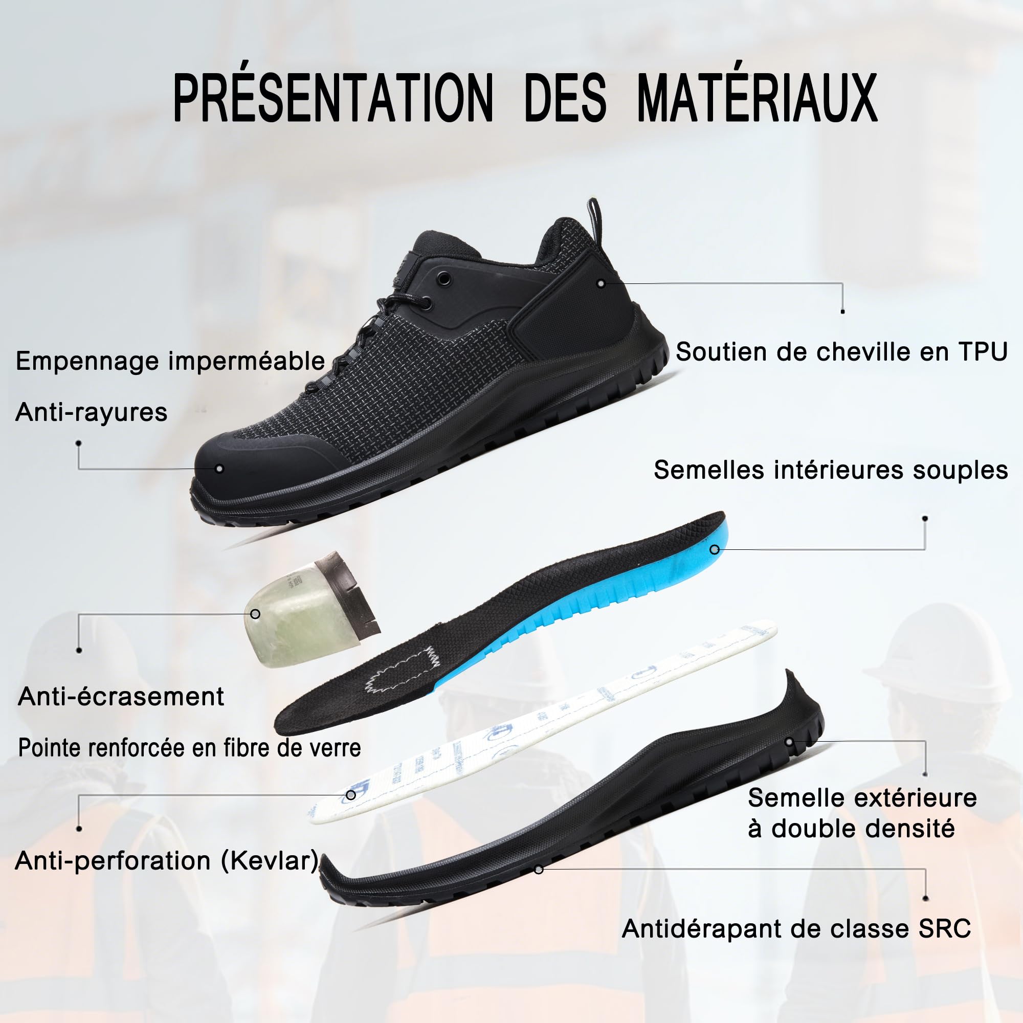 ISOOUS Chaussures de Sécurité Hommes Femmes S3 ESD Chaussures de Travail SRC FO Basket de Securite Imperméables