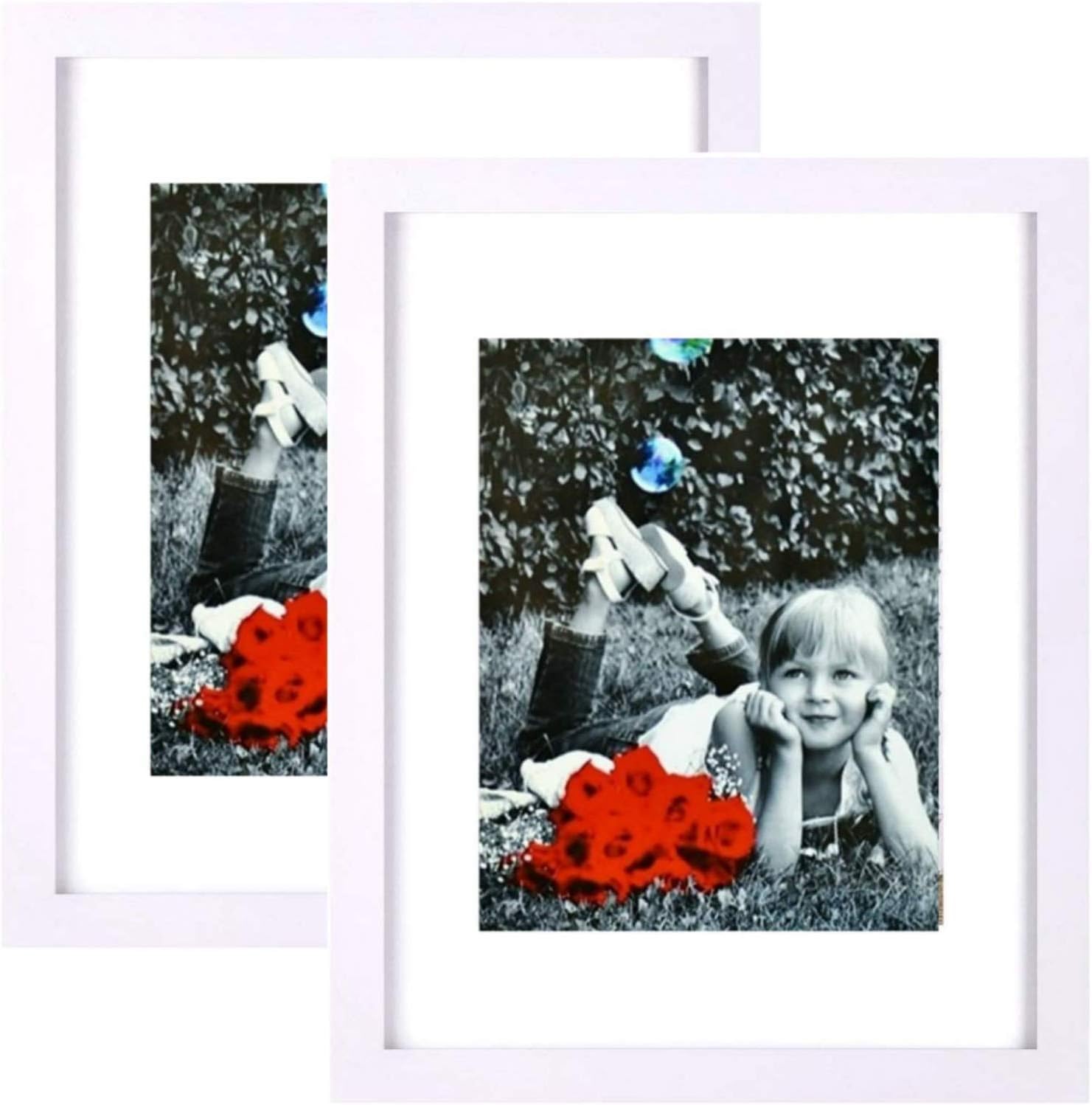 Tasse Verre 9x12" White Picture Frame - HIGH Definition Glass Front Cover - Displays 9 by 12" Poster Pic w/o Mat or a 6x8 Photo w/Mat - Comes Ready to Hang (9x12" White 2-Pack)