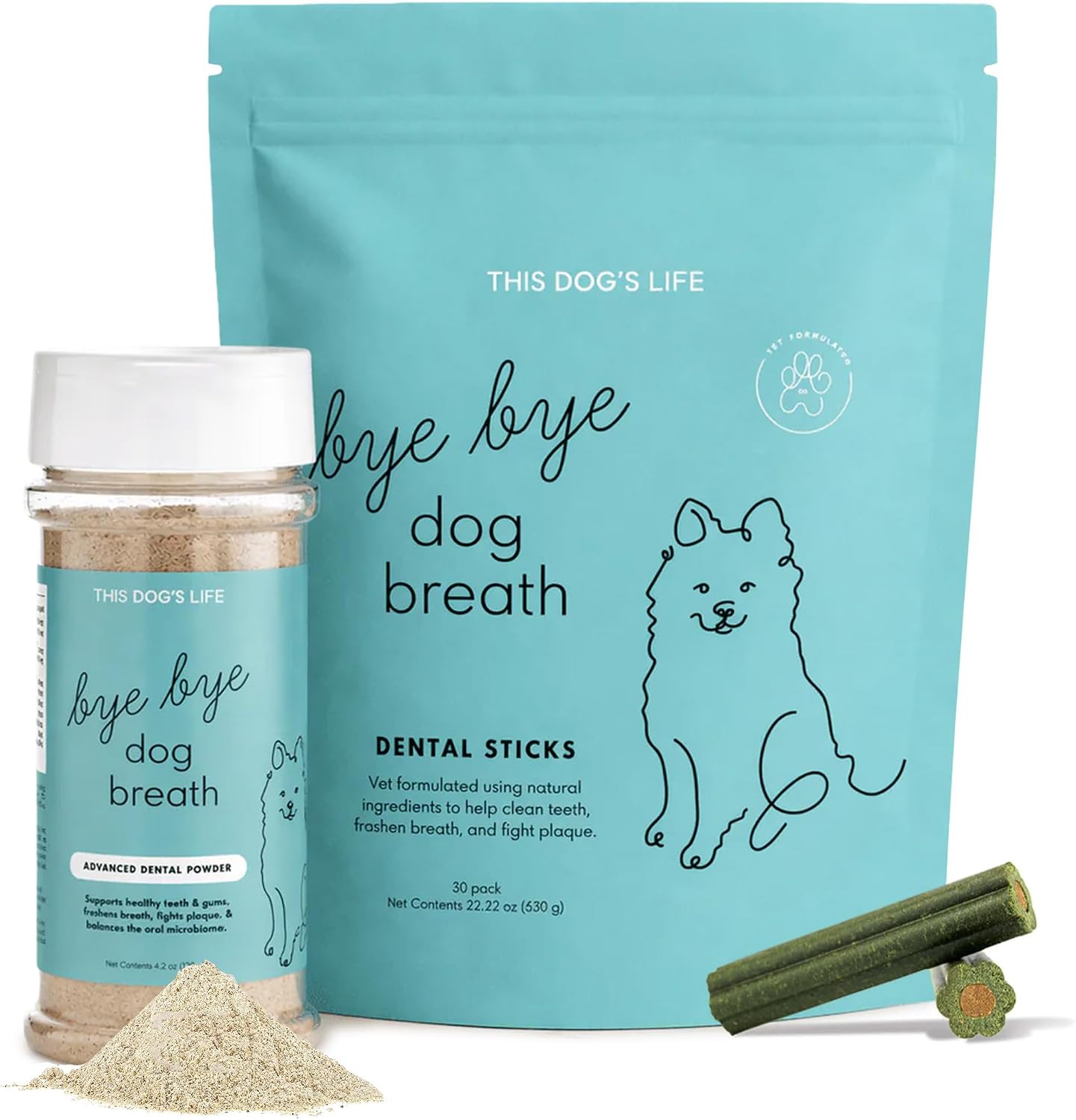 Dog Dental Care Kit - Dog Dental Powder + Dog Dental Sticks, Vet Formulated