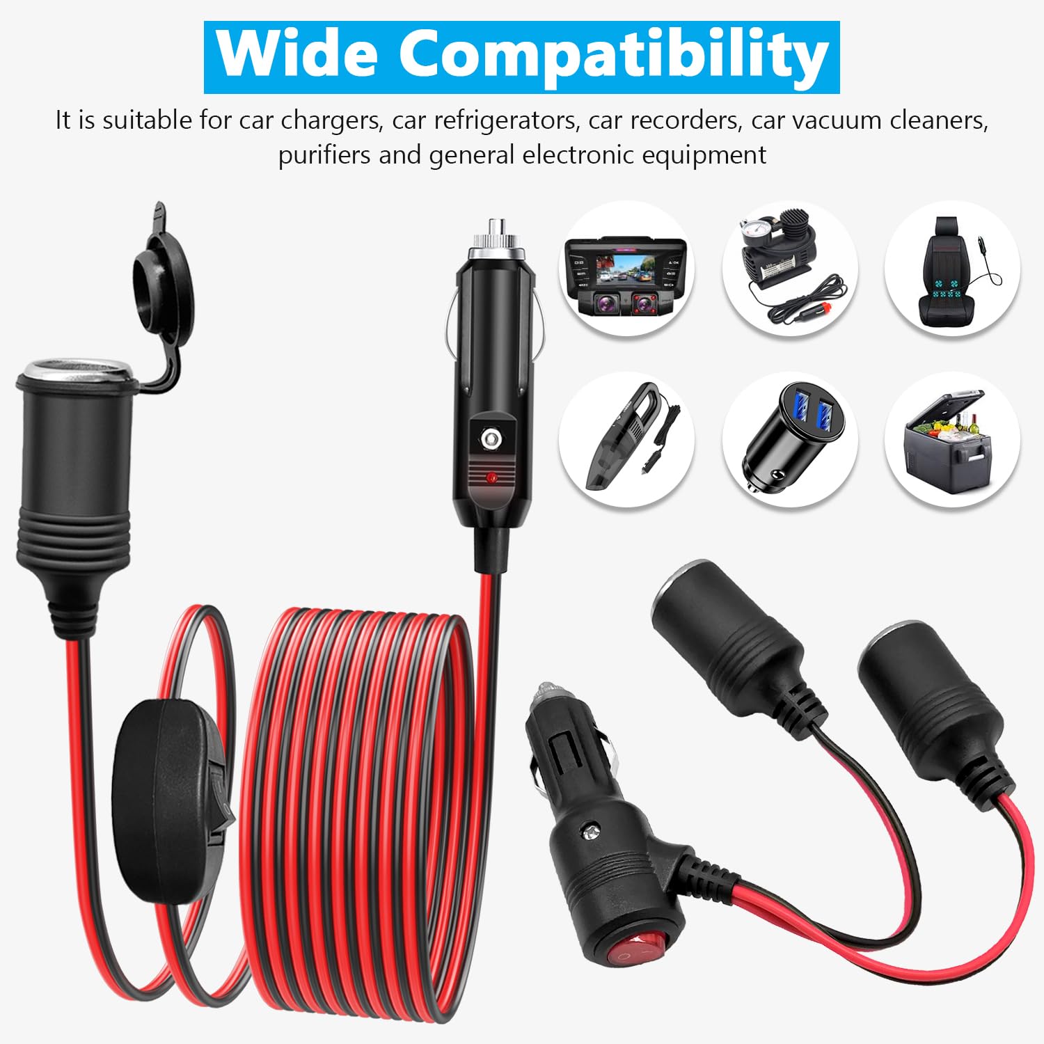 HuaLiSiJi Cavo Accendisigari con Interruttore 12V 24V Prolunga