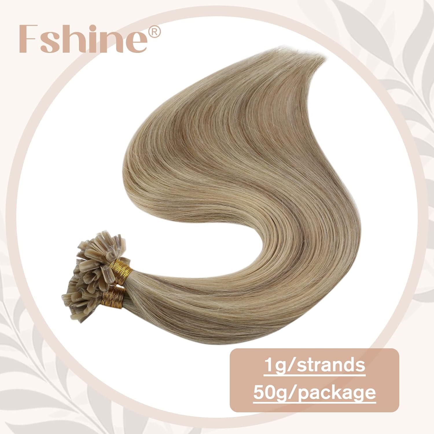 Fshine Keratin Bonding Hair Extensions Real Human Hair Dark Ash Blonde with Golden Blonde Remy Straight Pre Bonded Fusion Extensions 22Inch 50g/50s - Image 3