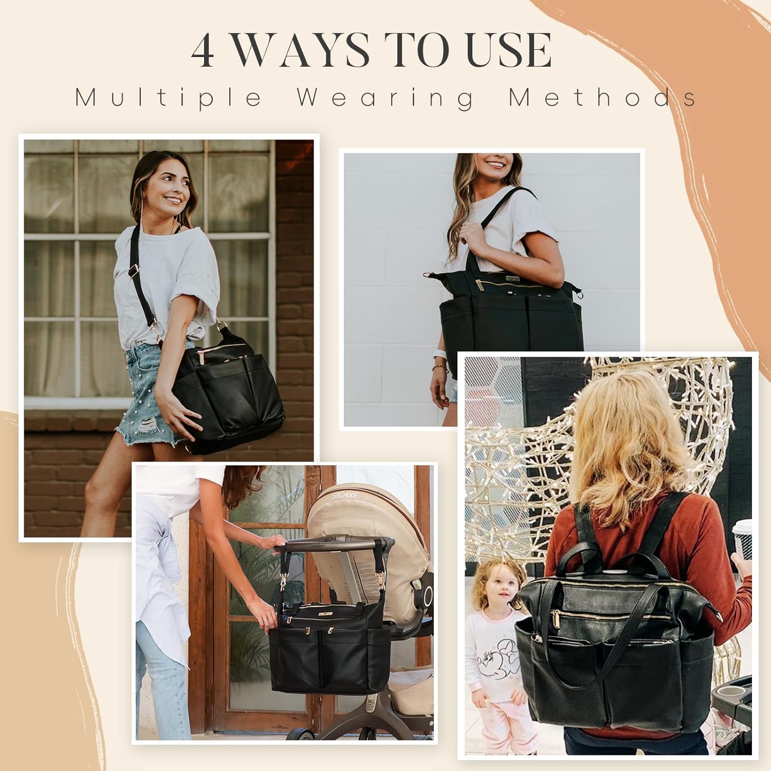 MISS FONG Baby Wickeltasche Wickelrucksack Kinderwagen Tasche Große Rucksack Kliniktasche Geburt Mama Tasche Bag lässig Babytasche Mit Wickelunterlage für Unterwegs -Schwarz