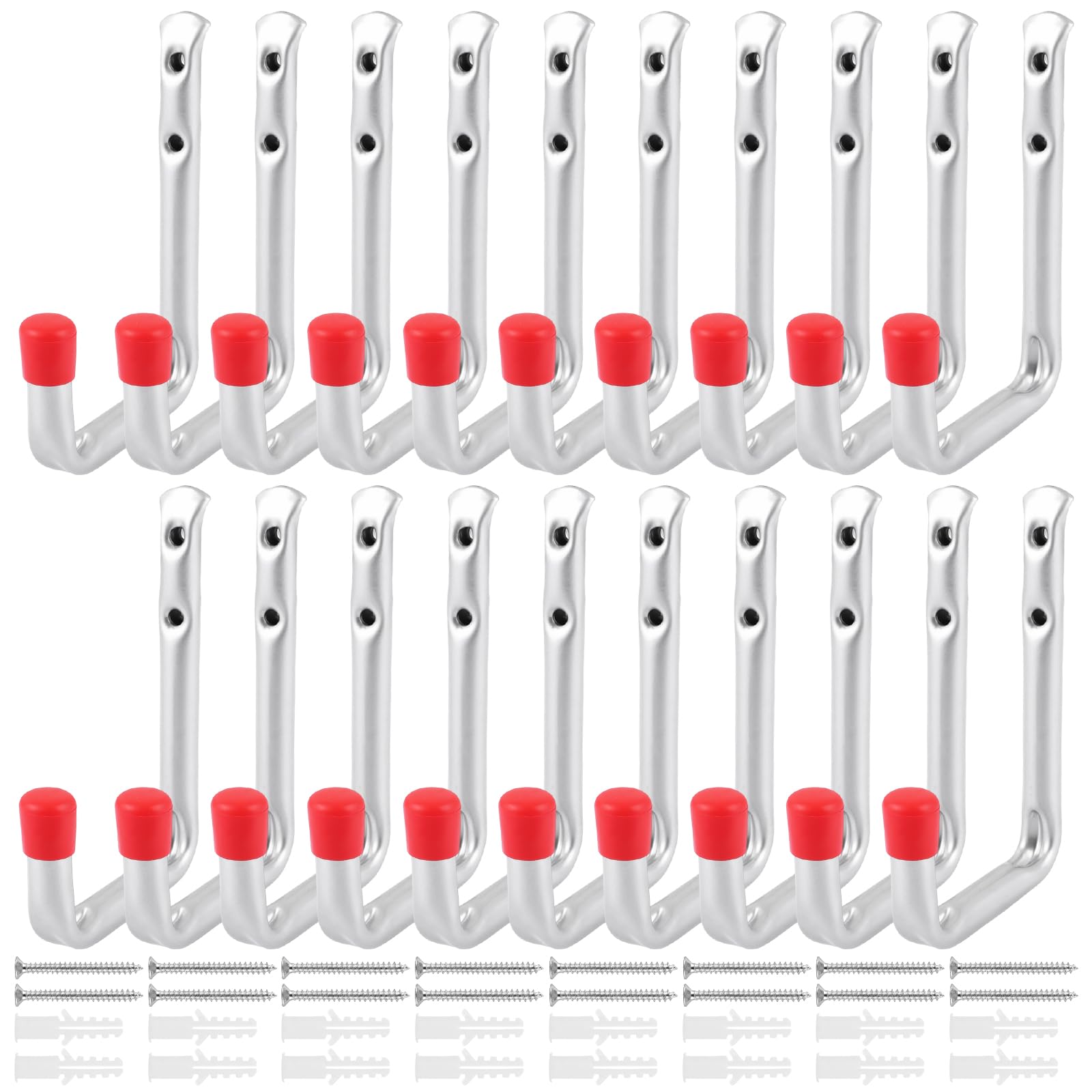 AKOLAFE Pack of 20 Wall Hooks Garage Silver 125 x 86 mm Garage Ladder Hooks Heavy Duty 35 kg Robust Wall Hooks for Screwing Hanging J Hooks for Ladder, Folding Chair, Bicycle