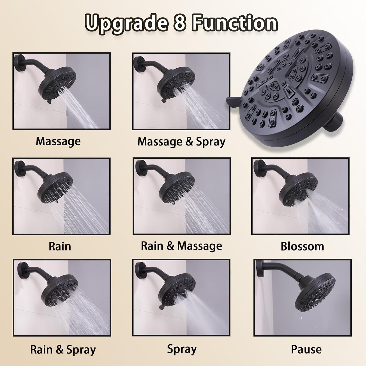 Matte Black 2 Handle Shower faucet Set, 8 Mode Shower Head Bathroom Shower Faucet Trim Kit with Rough-in Valve, Wall Mount - Image 4