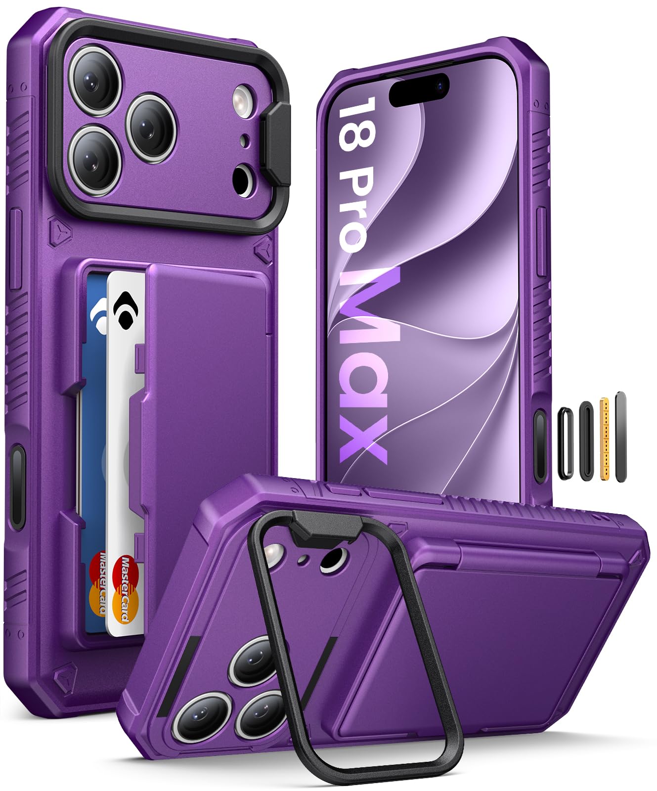 for iPhone 18 Pro Max Wallet Case with Kickstand, Dark Purple