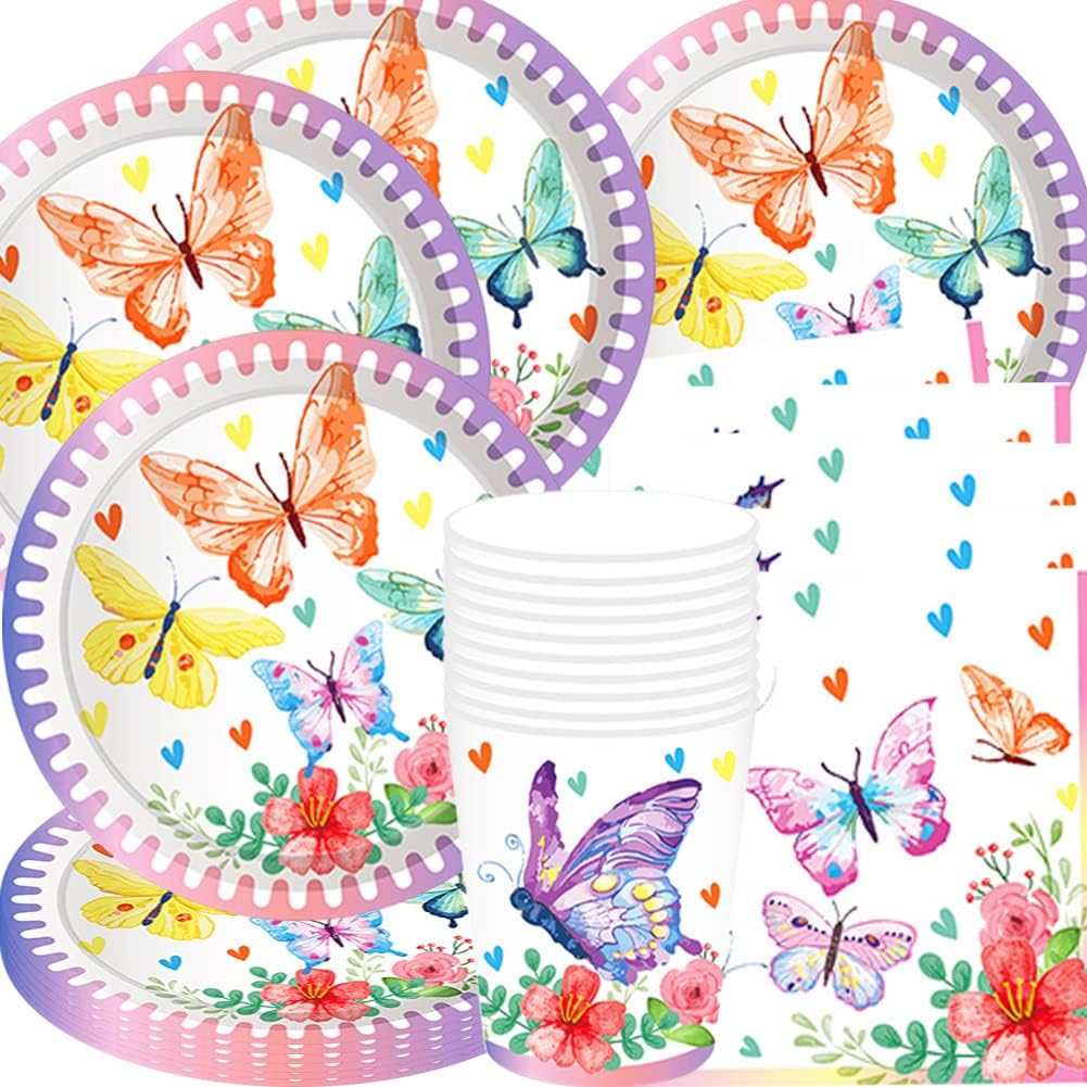 Schmetterling Partygeschirr Set 52-teilig - Komplettset Für Mädchen Geburtstag Mit Tischdecke