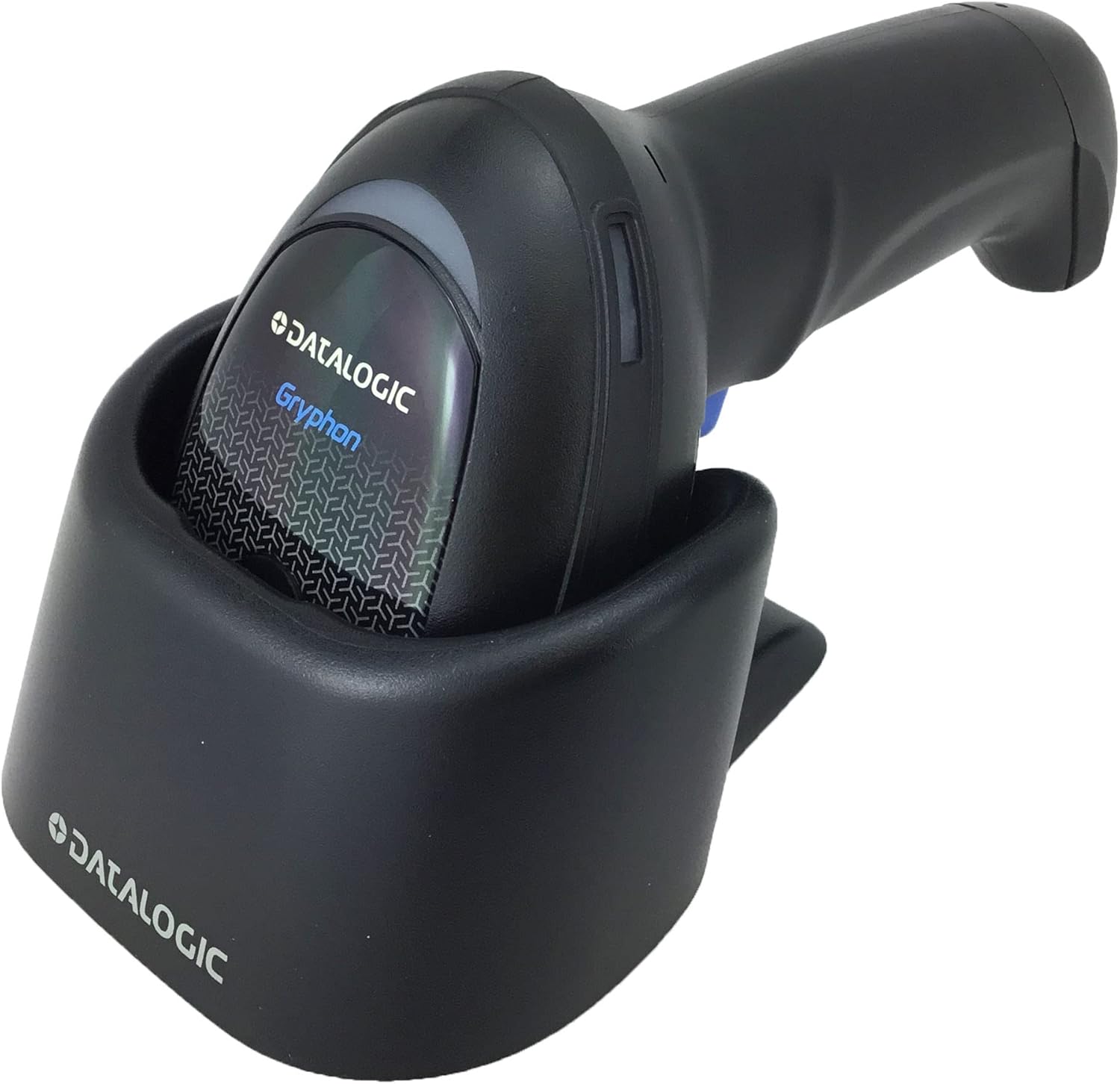 Datalogic Gryphon GD4590-HD barcode scanner in its desk/wall mount holder