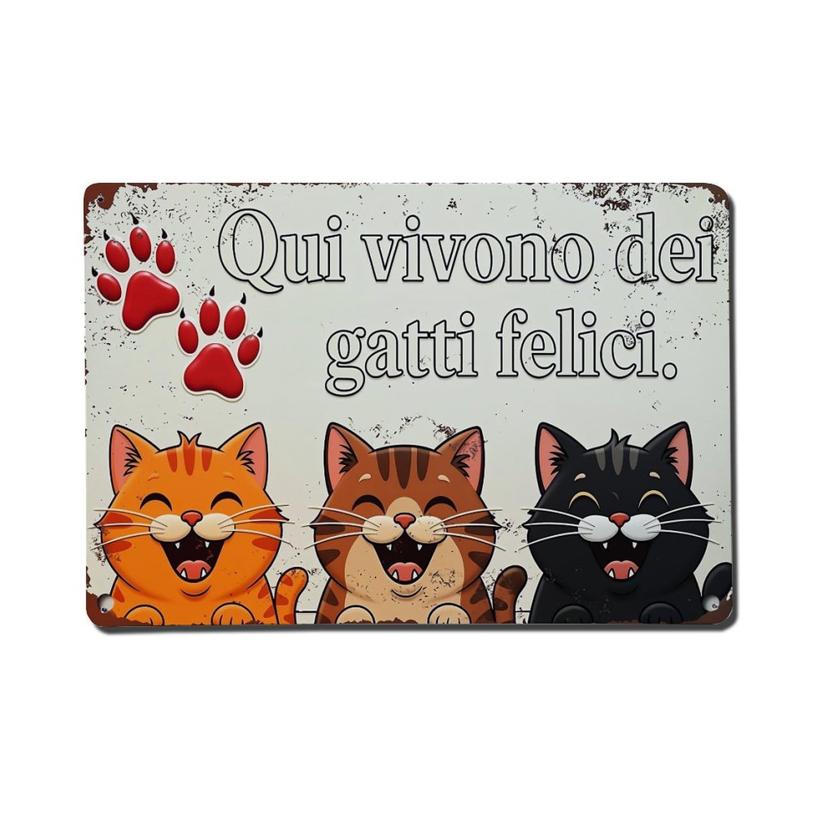 Nestemfo Vintage Happy Cats Living Here Sign Tin Sign Metal Sign, Living Room,Bar, Home, Bedroom Wall Decor,Retro Metal Poster 8X12 Inches