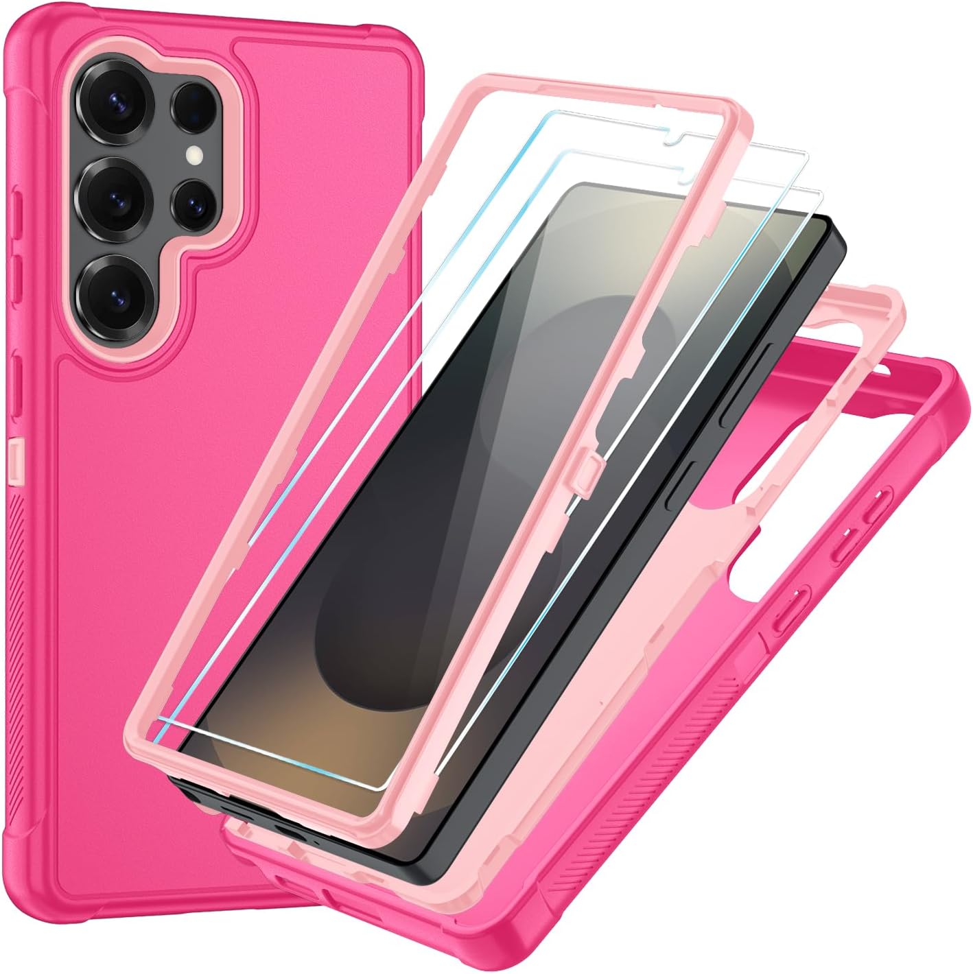 SunStory Compatible with Samsung Galaxy S25 Ultra Case with HD Screen Protector, 3-Layer Heavy Duty Full-Body Cover, 3 in 1 Hybrid Protective Case for Galaxy S25 Ultra 6.9", PinkRed