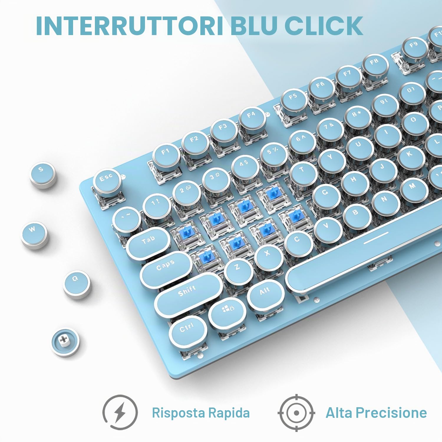 LexonElec Tastiera Meccanica da Gioco Con Cavo USB, Interruttore Blu, Retroilluminazione a LED Bianco, Anti-Ghosting a 104 Tasti + Mouse Ottico 2400 DPI 6 Pulsanti