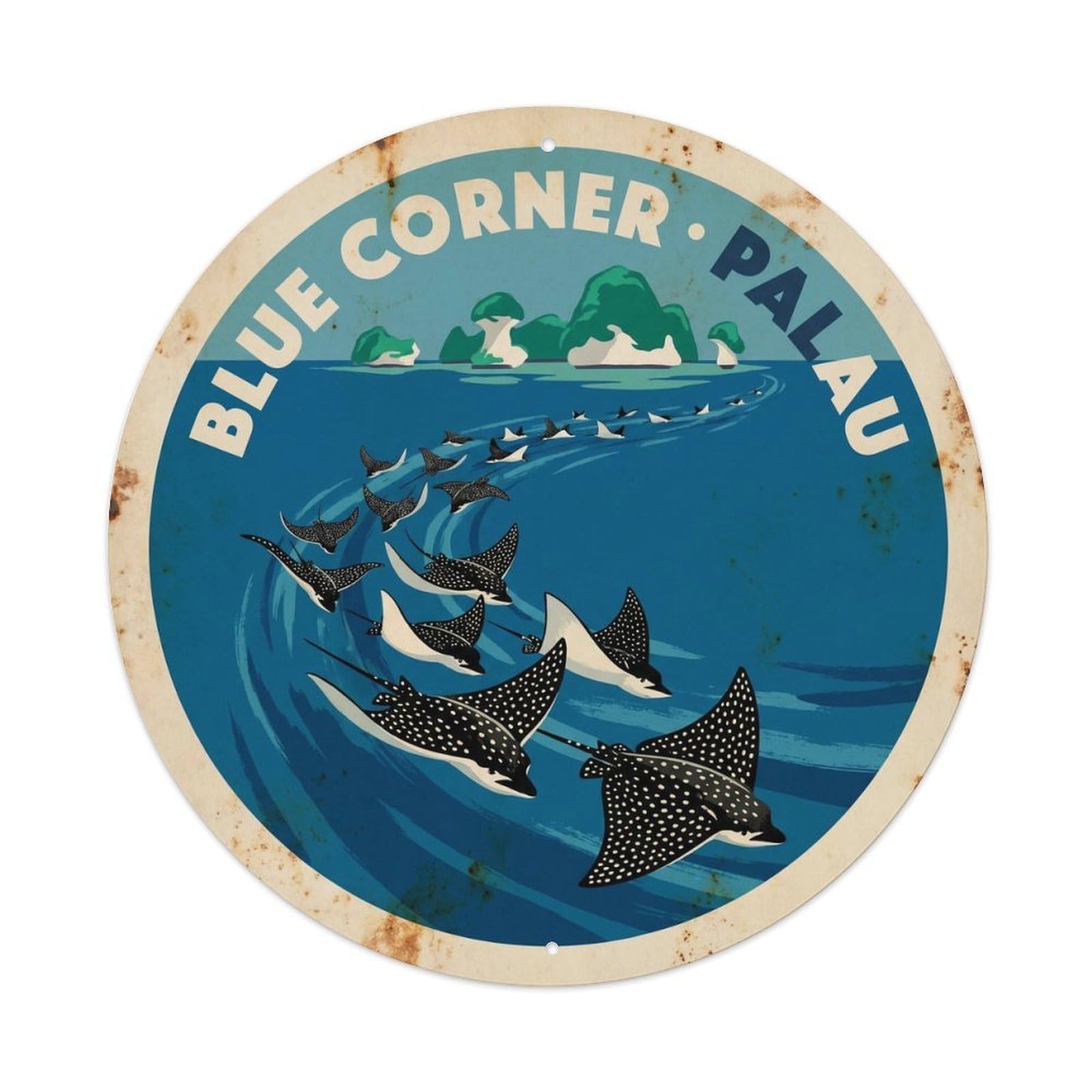 Olyhtr 8X8inch Classic Style Eagle Palau Blue Corner Ray Vintage Reef Diving Metal Tin Sign