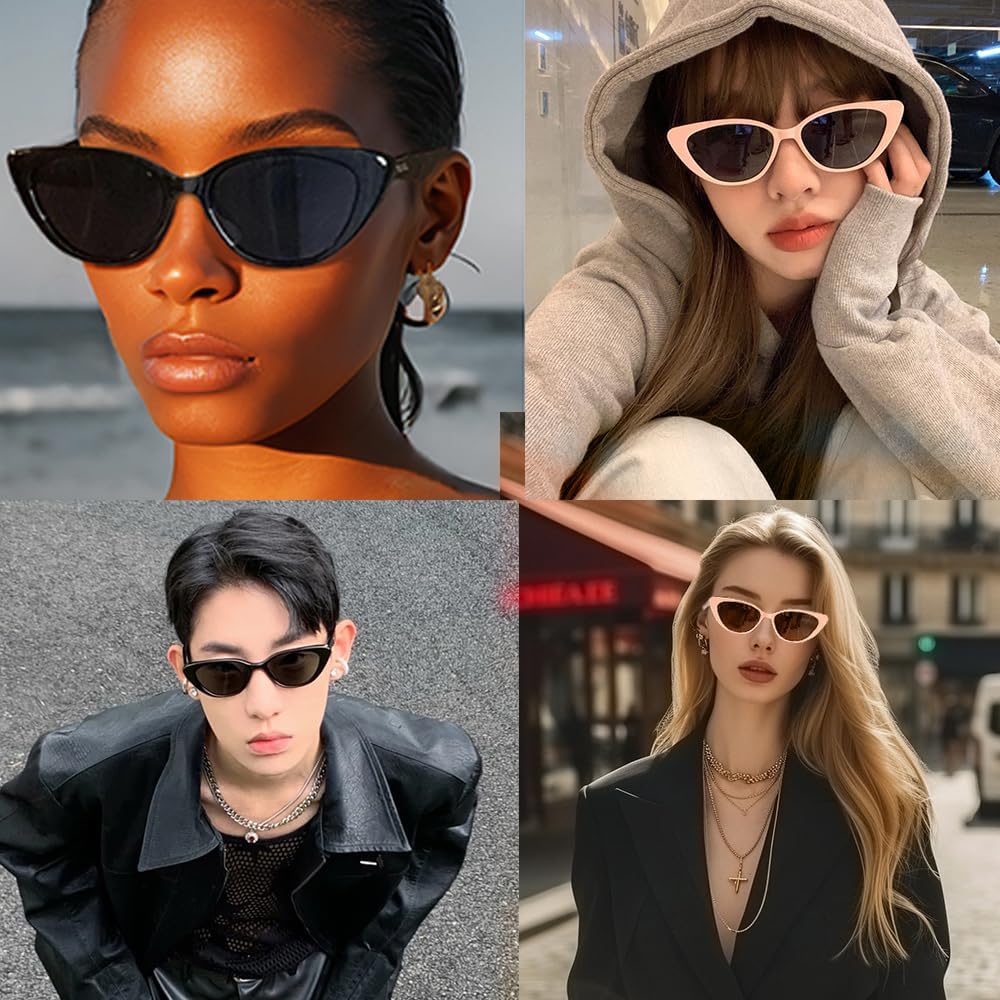 Vintage Narrow Cat Eye Sunglasses,UV Fashion High Pointed Goggles for Women Plastic Frame,4 Pieces - Image 5