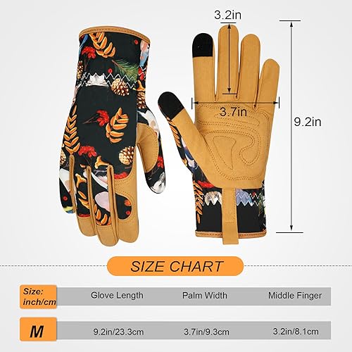 Miniatura 9 de MERTURN Guantes de jardinería de cuero para mujer, guantes de jardín a prueba de espinas, diseño de pantalla táctil, guantes de trabajo resistentes