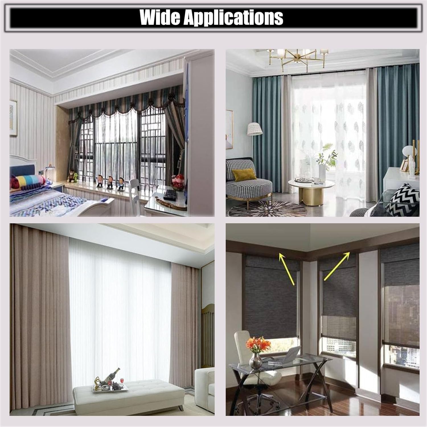 Straight Double Curtain Rods System For Living Room/Bedroom/Kitchen,Thickened Aluminum Curtain Track Rail,1m-12m Long Cuttable Curtain Tracks And Fittings(Color :Black,Size :1m/3.3ft)