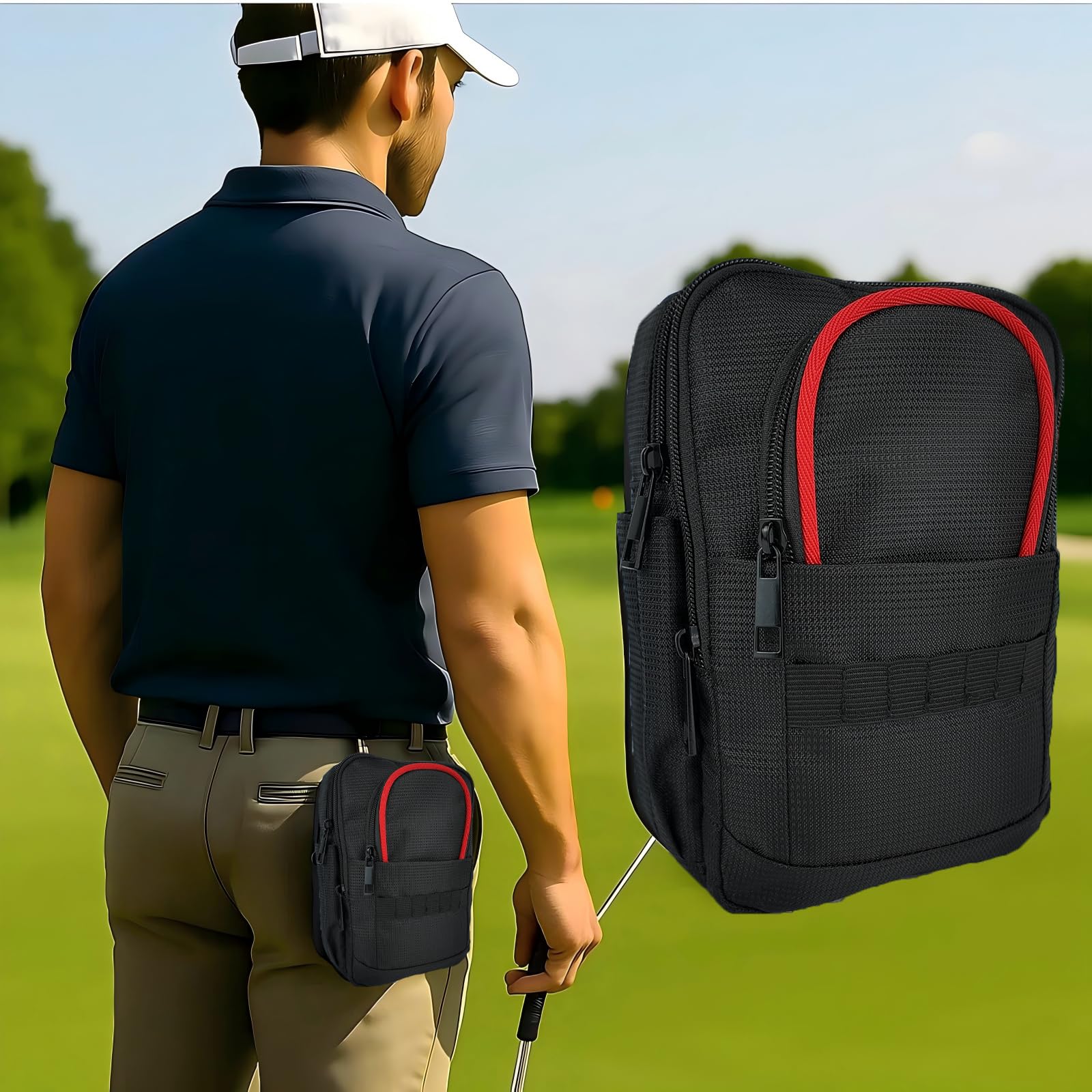 Golf-Wertsachen und Balltasche: Tragbarer Organizer mit 3 Reißverschlusstaschen, hält 20–25 Bälle – großer Stauraum für Golfzubehör wie Tees, Ballmarker und Gadgets für Männer und Frauen