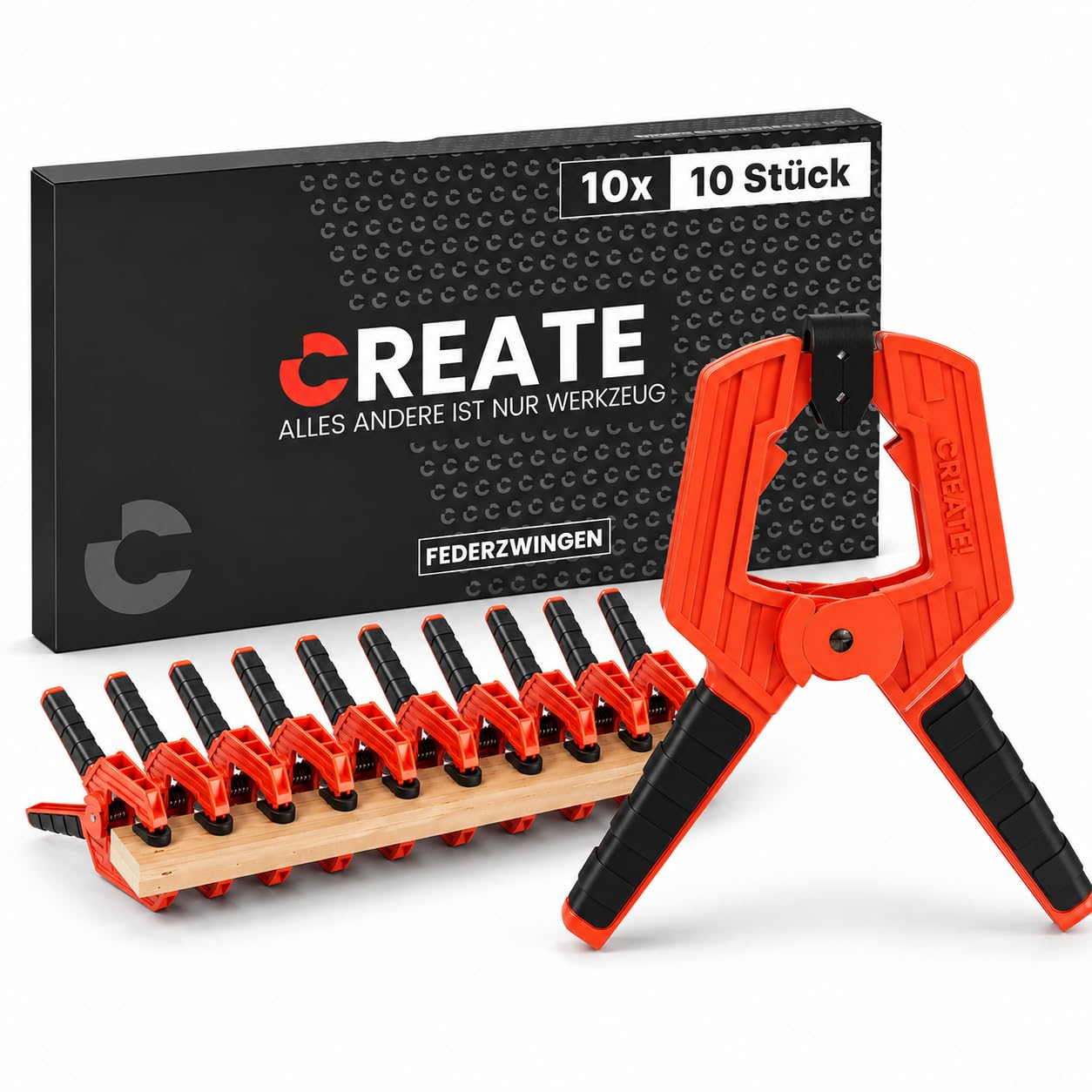 CREATE! Klemmzwingen 10-Set | 15 Kg Spannkraft | 80 mm Spannweite | Federklemmen | Federzwingen