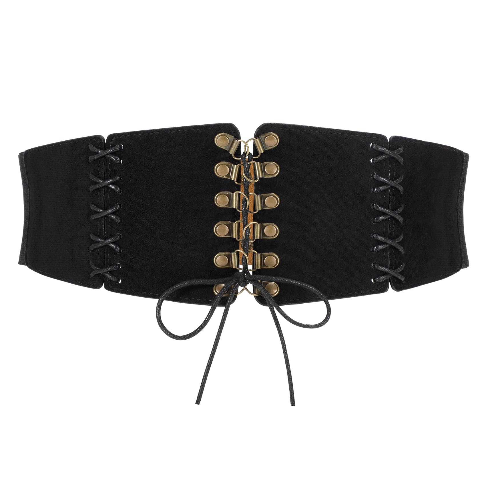 JASGOOD Women Elastic Corset Waist Belt Lace-up Tied Waspie Corset Suede Belts for Dress Halloween Costume