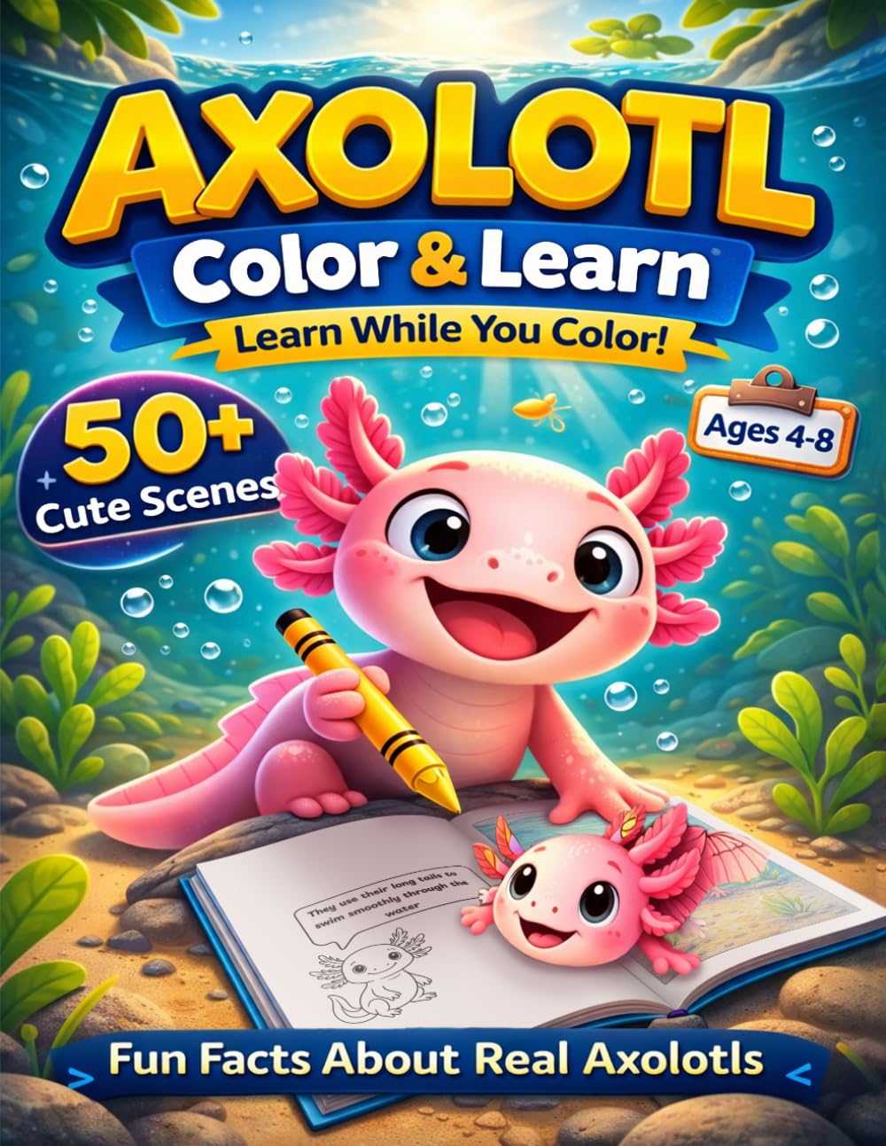 Axolotl Coloring Book for Kids Ages 4–8: Color & Learn with Fun Facts About Real Axolotls