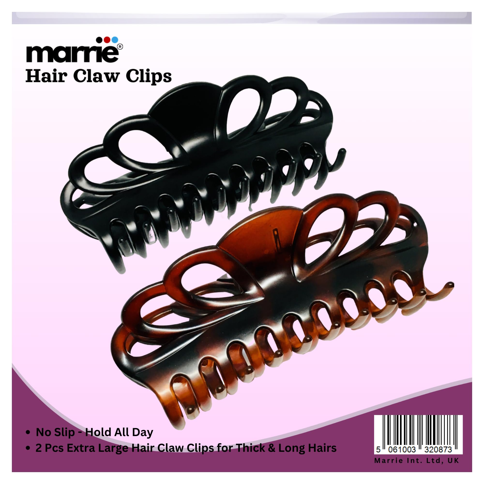 Marrie Extra Large Hair Claw Clips for Women Thick Long Curly Hair Nonslip Jumbo Strong Big Hold Jaws Clip Clamp Grip French Hair Styling Accessories 5.8 Inches long (Black & Brown)