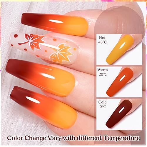 Miniatura 7 de MEET ACROSS Juego de esmaltes de uñas de gel que cambian de color, 6 esmaltes de gel con purpurina que cambia la temperatura del estado de ánimo,