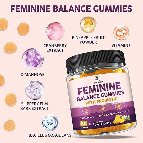 Miniatura 2 de Feminine Balance - Gomitas probióticas para mujeres, apoyan el equilibrio del pH, la frescura y la salud digestiva, con piña, olmo resbaladizo,