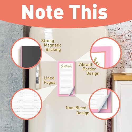 Miniatura 3 de S&O Bloc de notas magnéticos para refrigerador, paquete de 4 hojas magnéticas fuertes para juegos de refrigerador, páginas de lista magnetizadas